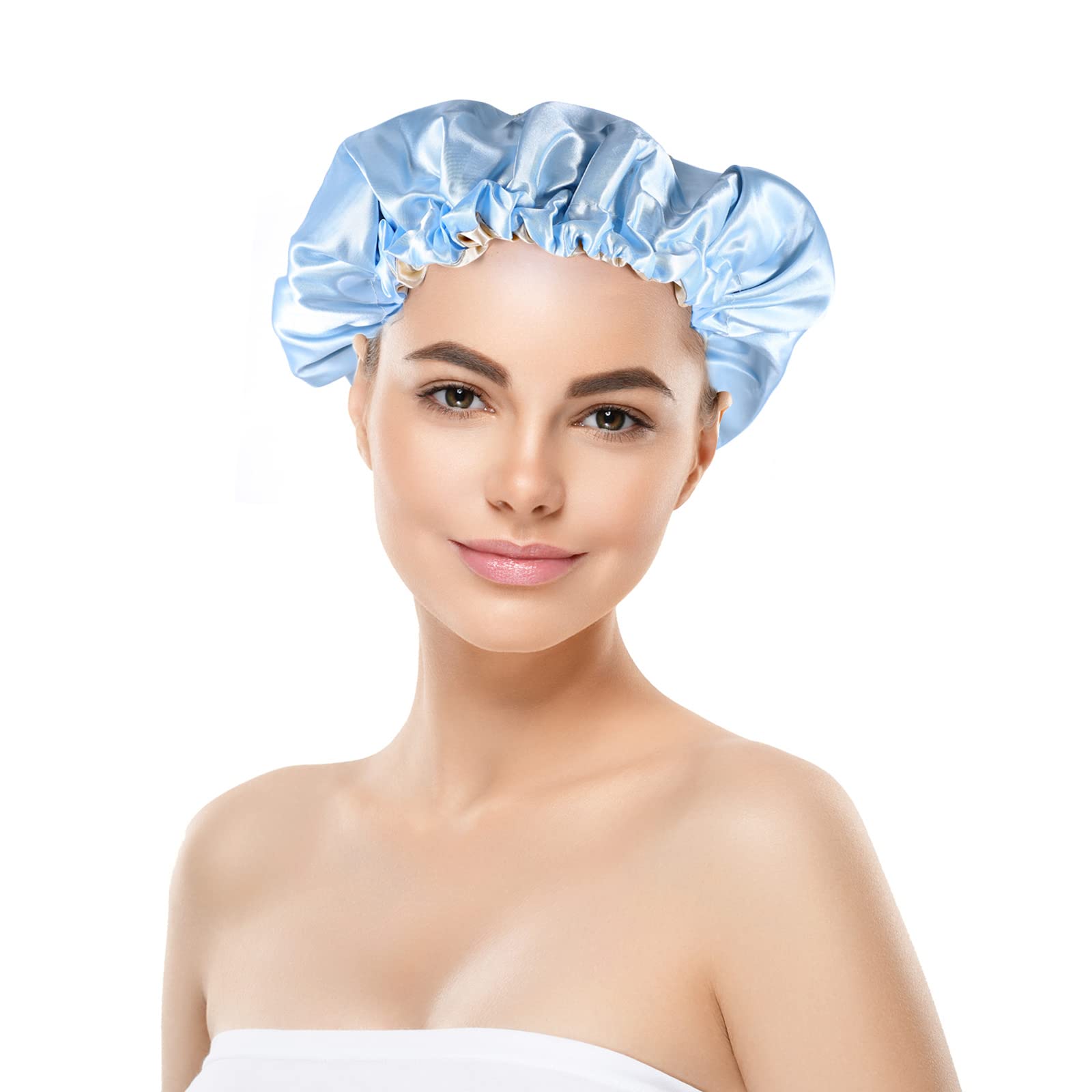 EXCLUZO 3-Pack Adjustable Double Layer Sleep Hat for Women - Soft Satin Shower Cap & Hair Cover for Home, Travel & Spa Use