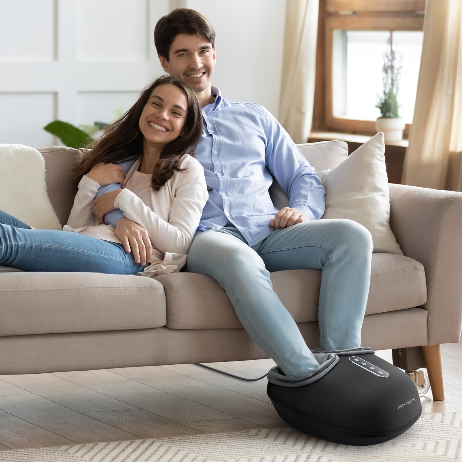 Medcursor Electric Shiatsu Foot Massager with Heat Therapy - Deep Kneading & Air Compression for Foot Pain Relief, Improved Circulation - 3 Speed Levels for Home, Office & Travel Use - Perfect for Relaxation After Work, Gym or Long Flights