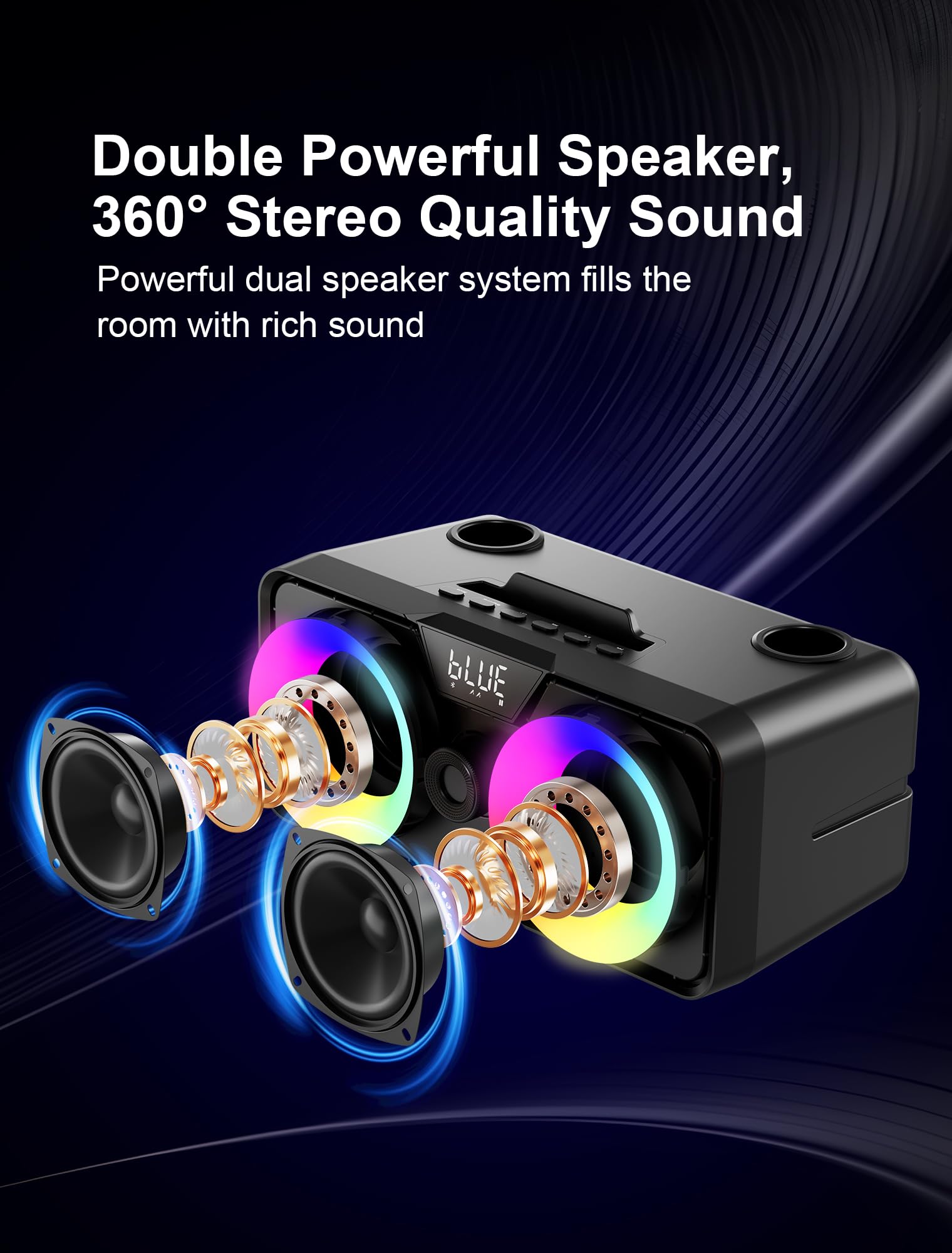 Portable Bluetooth Karaoke Machine with 2 UHF Wireless Microphones & LED Lights - Home Party Speaker System for Adults & Kids | Indoor/Outdoor Use, Weddings, Church Events, Birthday Gifts & Family Gatherings