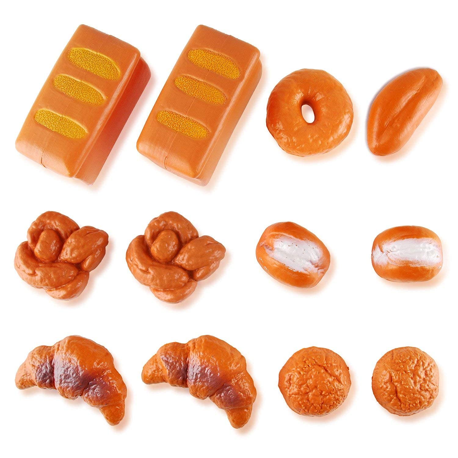 12-Piece Realistic Fake Bread Pastries Set - Life-Sized Plastic Pretend Play Food Toys for Kids Bakery, Grocery & Kitchen Role Play - Perfect for Pretend Cooking, Tea Parties & Educational Play