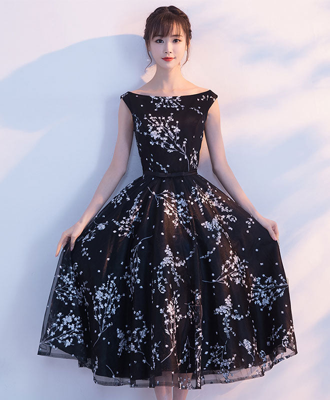 Elegant Black Tulle Tea-Length Prom Dress | Formal Evening Gown for Homecoming, Parties & Special Occasions
