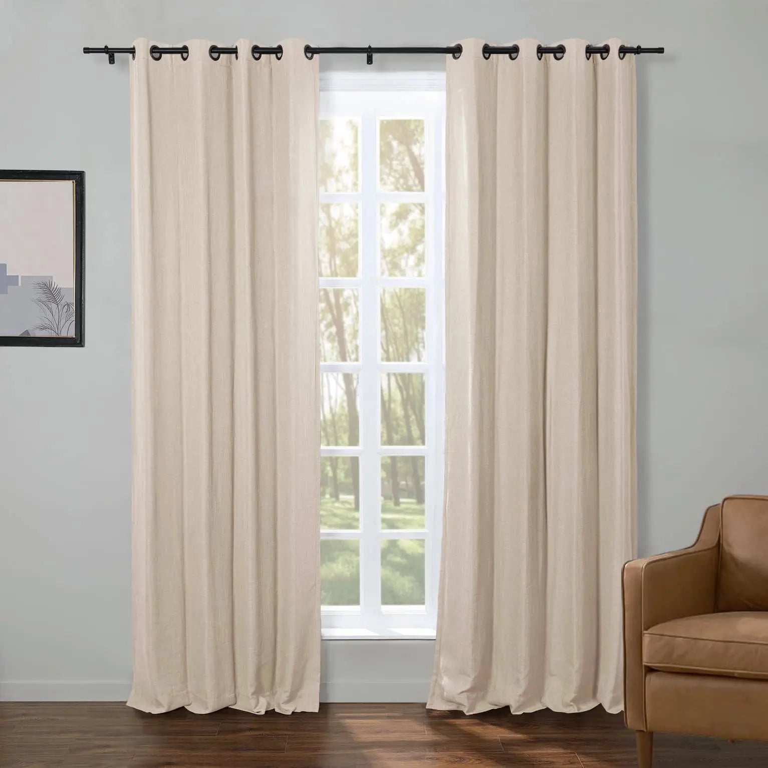 Kyla Lightweight Faux Linen Grommet Curtain Panels - Elegant Window Treatments for Living Room, Bedroom & Home Decor
