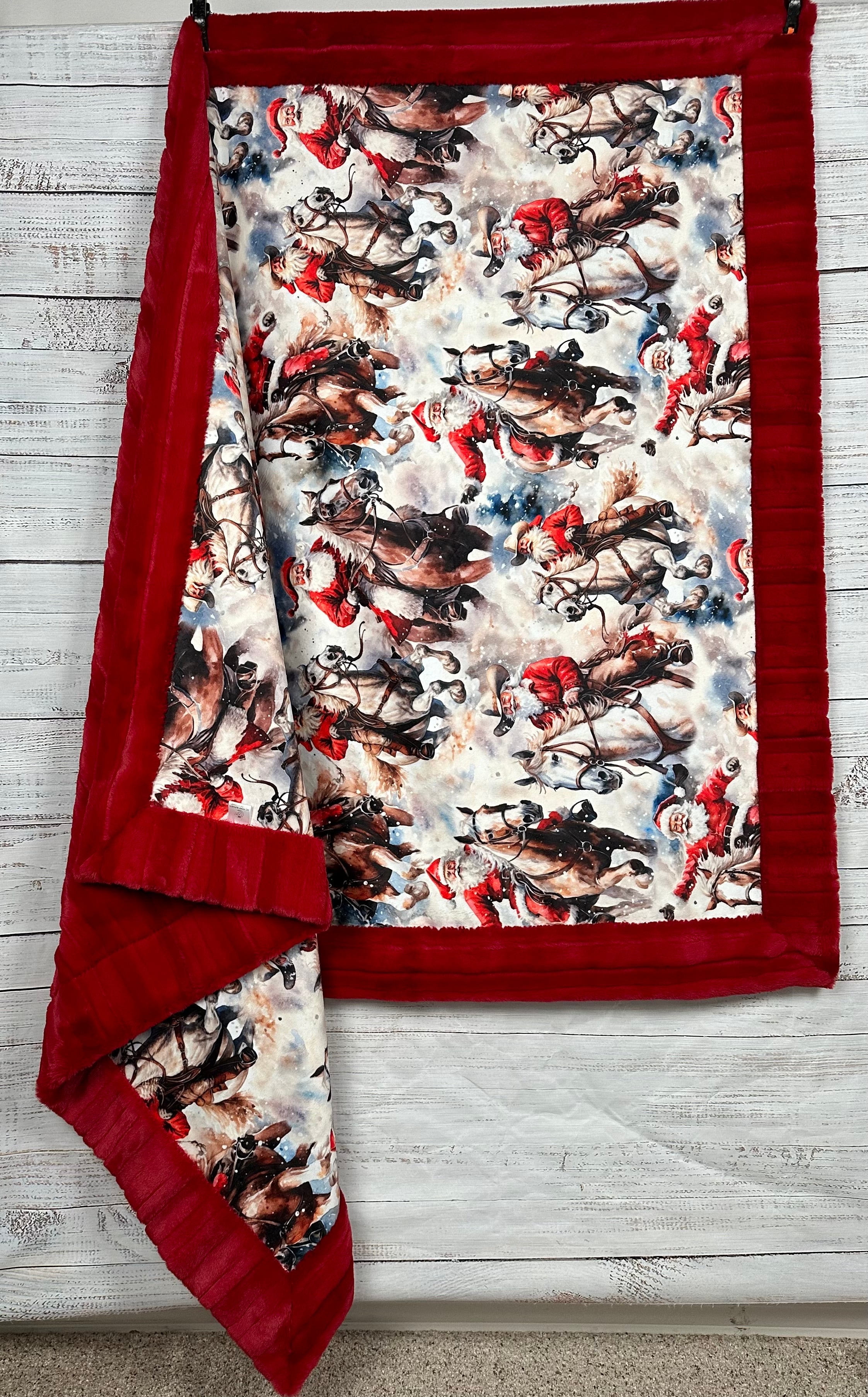 Red Luxe Cowboy Santa Minky Blanket 39x59 - Soft Throw for Kids & Adults with Pillowcase - Perfect for Christmas Gifts, Cozy Bedding & Holiday Decor