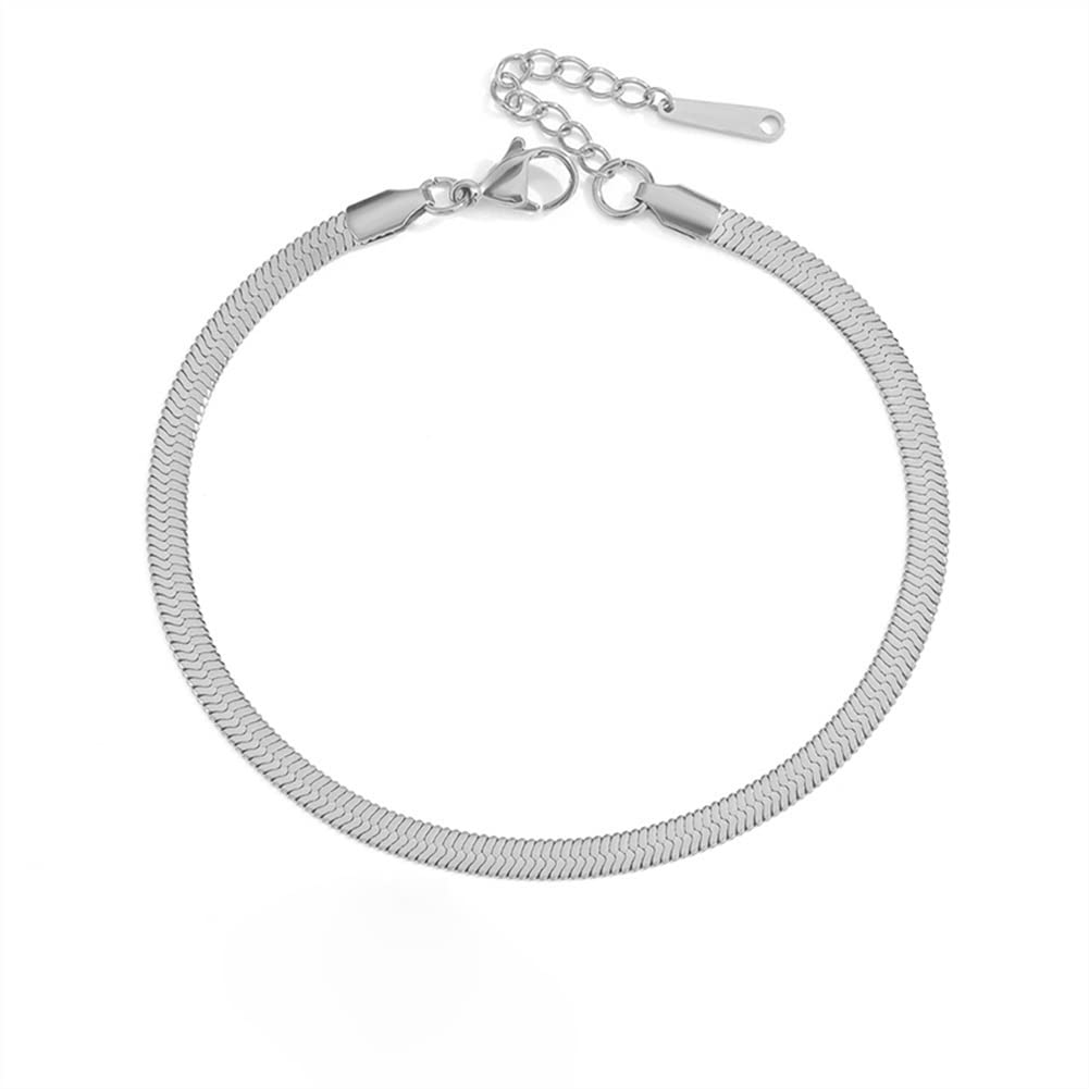 Stylish Stainless Steel Snake Chain Anklet for Women & Men - 4MM Steel Color Foot Bracelet Jewelry - Perfect for Beach, Summer Outfits & Boho Fashion Accessories