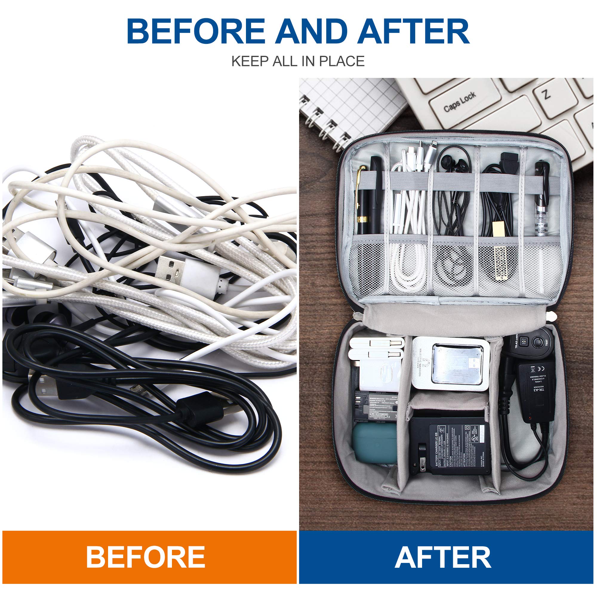 VOCUS Electronics Organizer Travel Cable Organizer Bag - Portable Tech Storage Case for Charger, Cord, Power Bank & Hardware - Perfect for Travel, Office & Home Organization