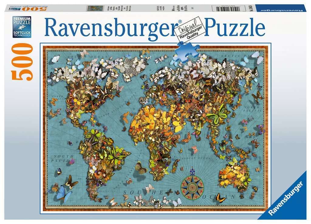 Ravensburger 500-Piece Butterfly World Jigsaw Puzzle for Adults - High-Quality World Map Puzzle for Relaxation & Home Decor