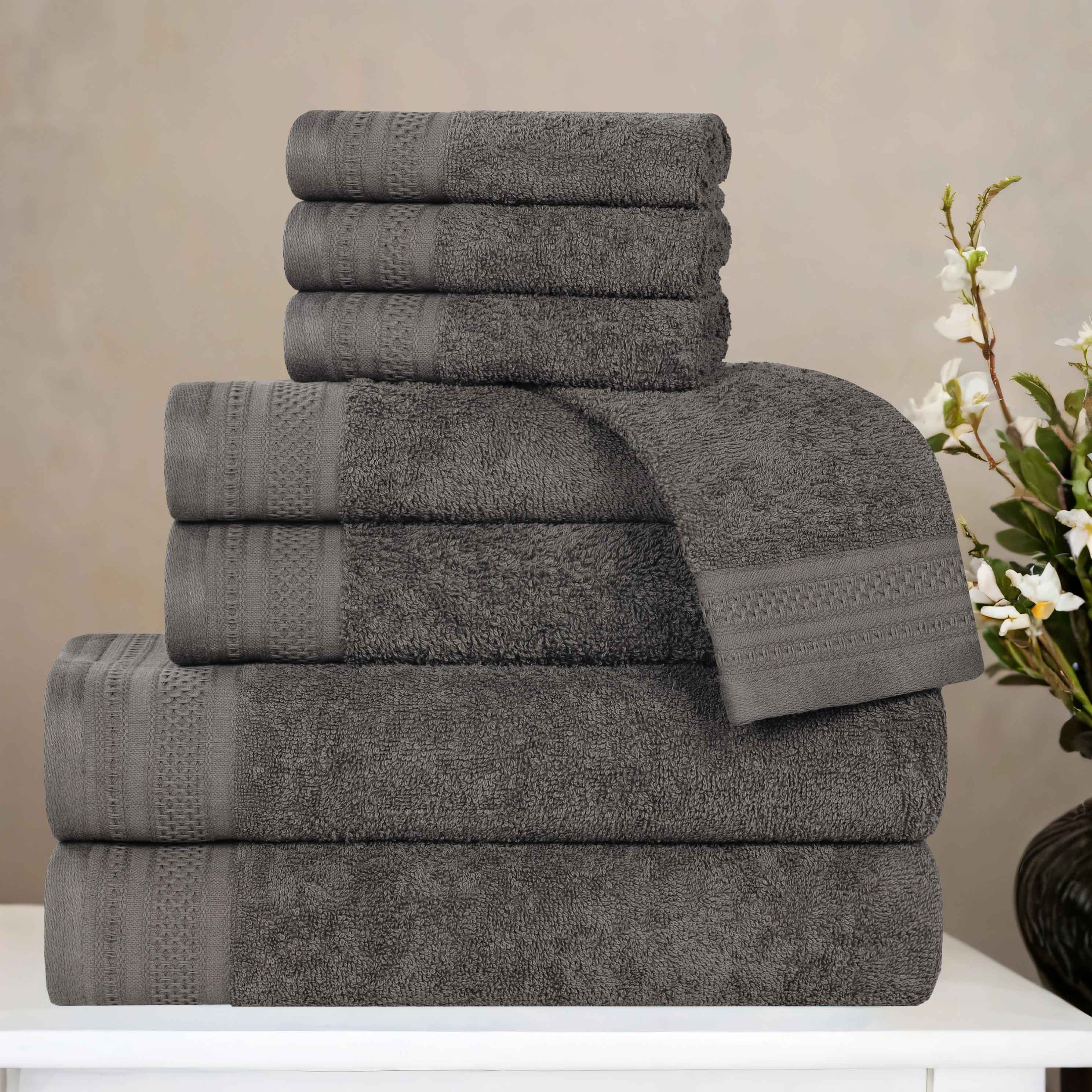 Premium Honeycomb Textured Waffle Border 8-Piece Cotton Towel Set - Ultra Soft & Absorbent Bath Towels for Spa, Guest Bathroom & Luxury Home Decor