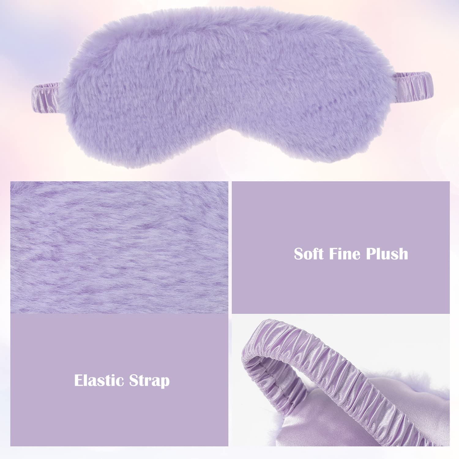 RAYNAG 4 Pack Soft Plush Sleep Mask - Comfortable Blindfold Eye Cover for Sleeping, Travel & Relaxation - Cozy Fluffy Furry Design with Silky Fabric Backing - Perfect Gift for Sleepovers, Birthdays & Party Favors (Purple) - Ideal for Night Use, Airplane Travel & Nap Time