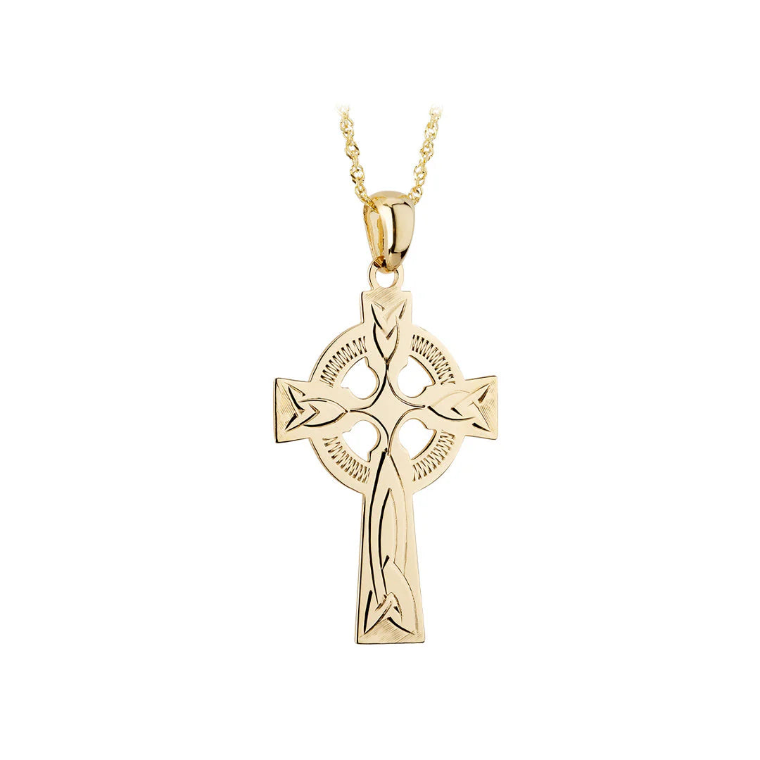14K Gold Engraved Celtic Cross Pendant Necklace for Women - Elegant Religious Jewelry Gift for Baptism, Confirmation & Everyday Wear