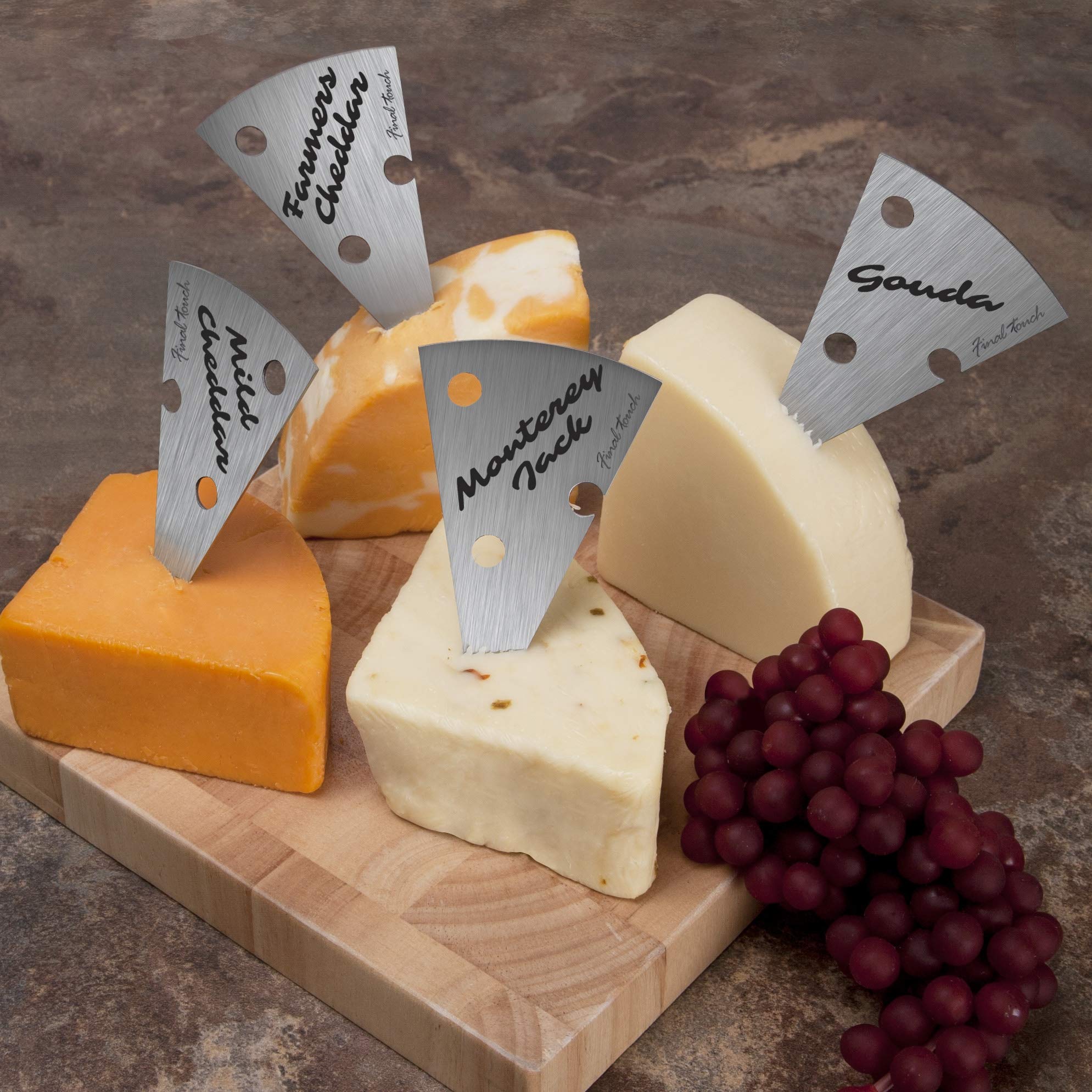 Final Touch Cheese Marker Set - Stainless Steel Cheese Labeling Tools with Non-Permanent Marker - Perfect for Cheese Boards, Charcuterie Platters & Wine Pairings - Professional Cheese Identification for Parties & Catering (FTA7080)