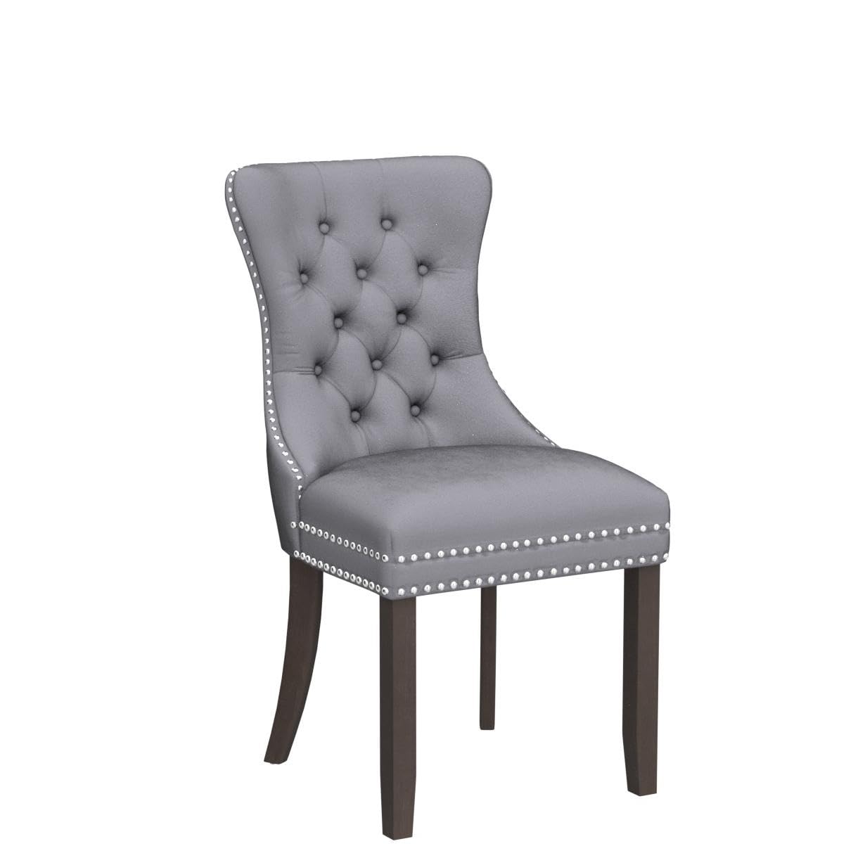 Virabit Velvet Tufted Dining Chairs Set of 4 - Nailhead Trim Upholstered Kitchen & Dining Room Chairs with Ring Pull Design (Light Grey) - Perfect for Modern Home Decor, Dinner Parties & Small Spaces