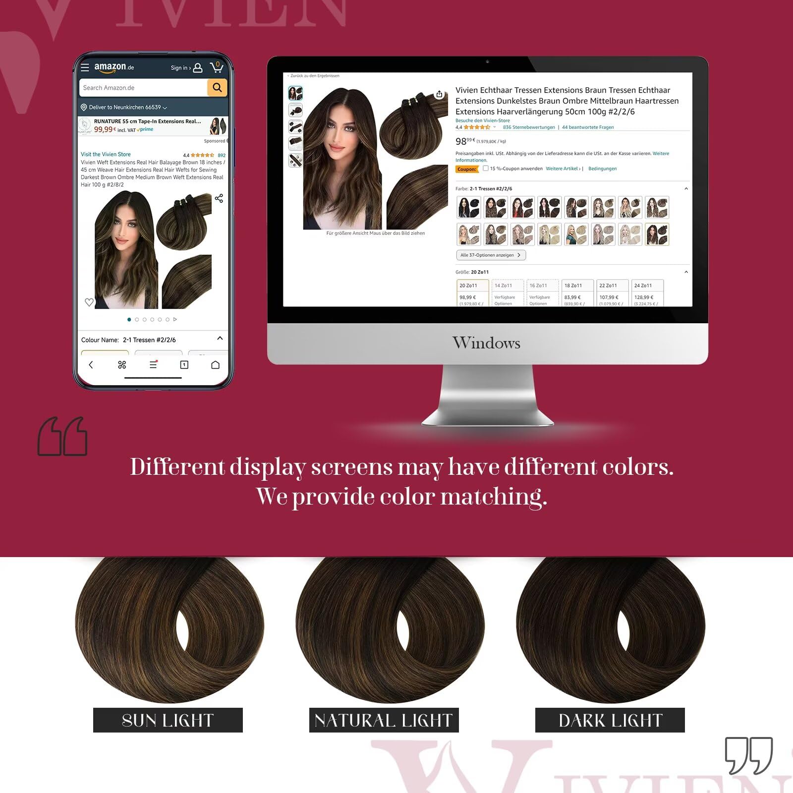 Vivien Balayage Brown Straight Human Hair Extensions 22 Inch 100G - Dark to Light Brown Weft Hair for Sew-In | Natural Real Human Hair for Women | Perfect for Daily Styling, Parties & Special Occasions