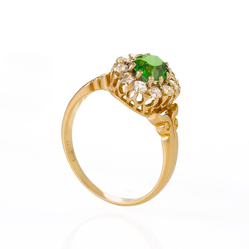 Exquisite Demantoid Garnet & Diamond Ring for Women - Elegant Vintage Style Jewelry Gift for Engagement, Anniversary & Special Occasions