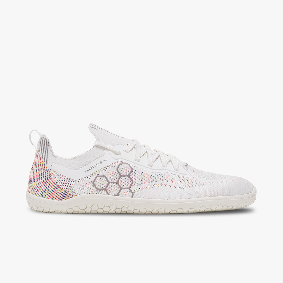 Vivobarefoot Men's Primus Lite Knit Barefoot Shoes - Breathable & Lightweight Minimalist Sneakers in Bright White Iridescent for Running, Gym & Everyday Wear