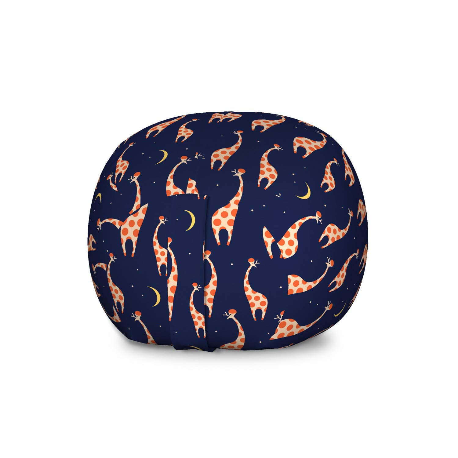 Ambesonne Giraffe Pattern Storage Toy Bag Chair - Funny Animal Design on Night Sky - Large Washable Stuffed Animal Organizer in Dark Orange & Navy Blue - Perfect for Kids' Room Organization & Playroom Storage