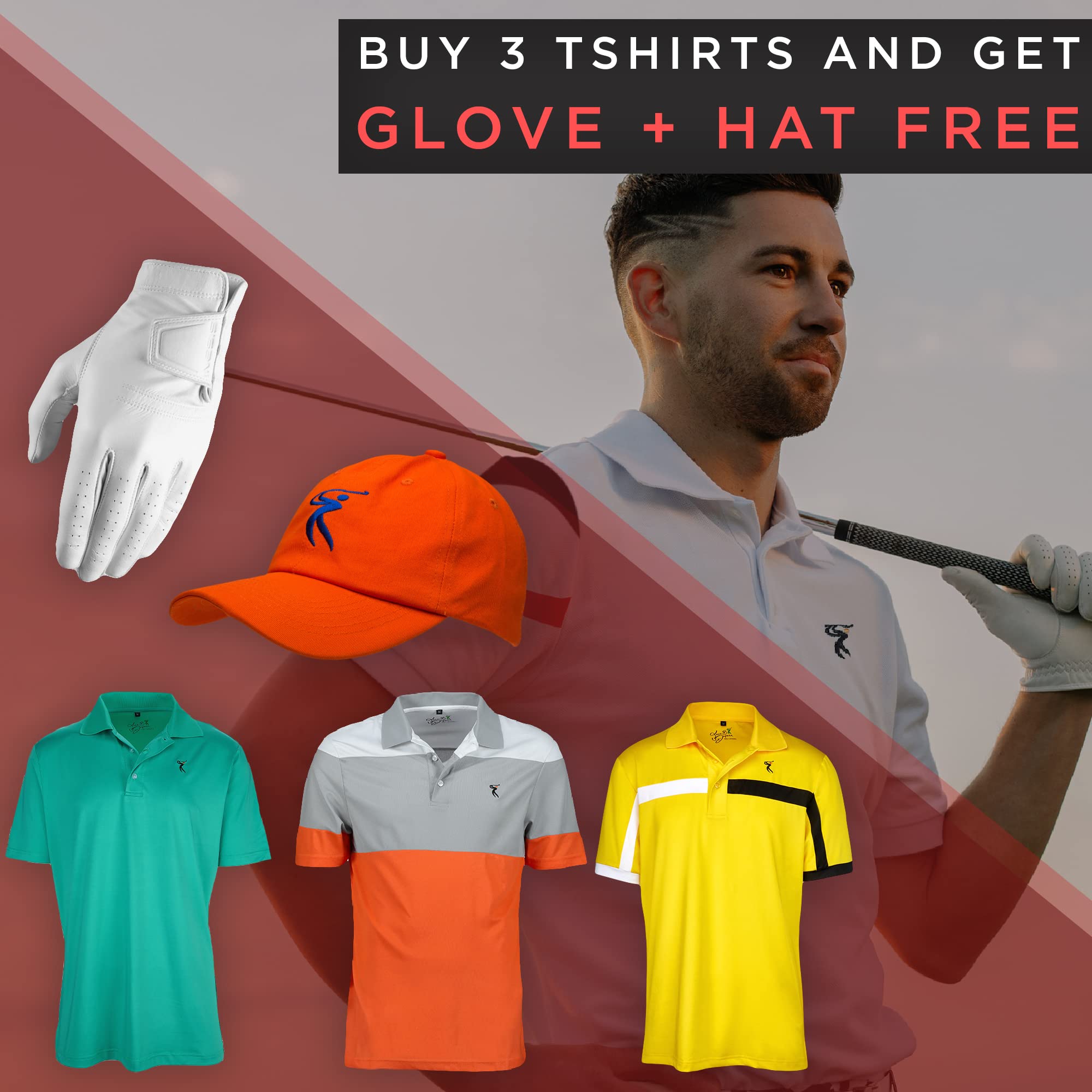 Men's Quick-Dry Golf Polo Shirt - Black Moisture-Wicking Short Sleeve Performance Tee with UV Protection & Free Golf Hat | Perfect for Golf, Tennis, Hiking & Outdoor Activities