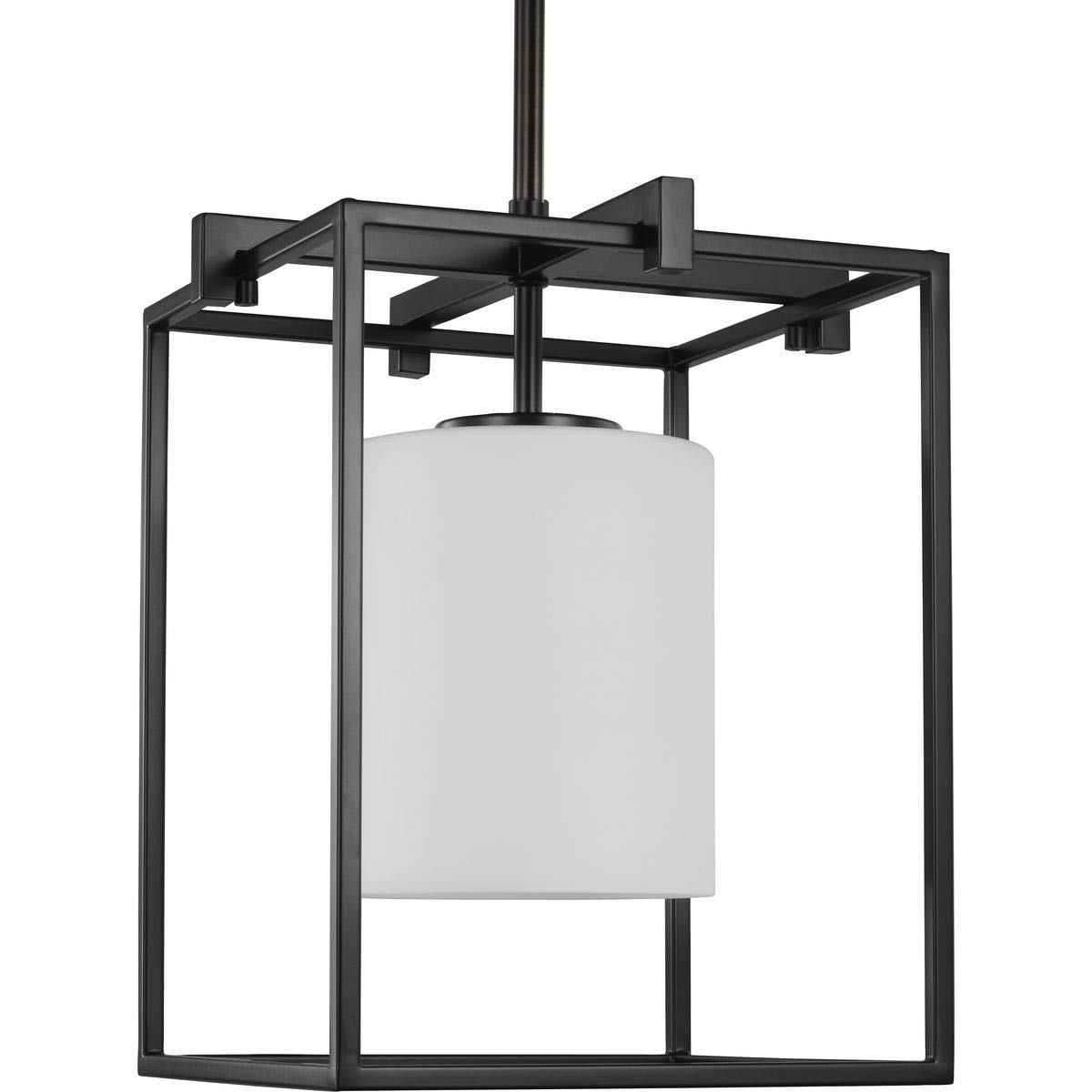 Chadwick Collection 1-Light Etched Opal Glass Modern Pendant Light in Matte Black - Perfect for Kitchen Island, Dining Room, and Entryway Lighting