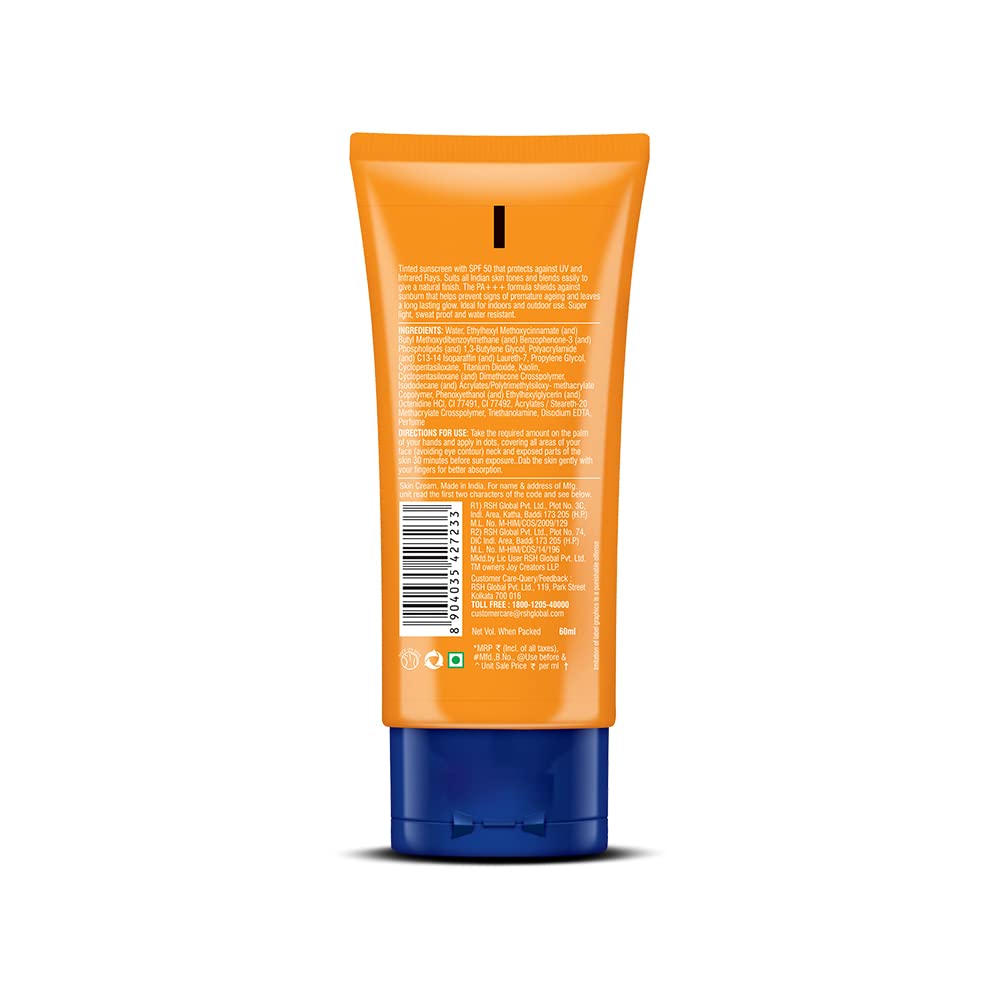 Joy Natural Tone Tinted Sunscreen SPF 50 PA+++ with Niacinamide - Oil-Free, Mattifying & Water Resistant Face Sunscreen for Normal & Oily Skin (60ml) | Sun Protection, Daily Wear & Makeup Base | Perfect for Beach, Outdoor Activities & Everyday Use