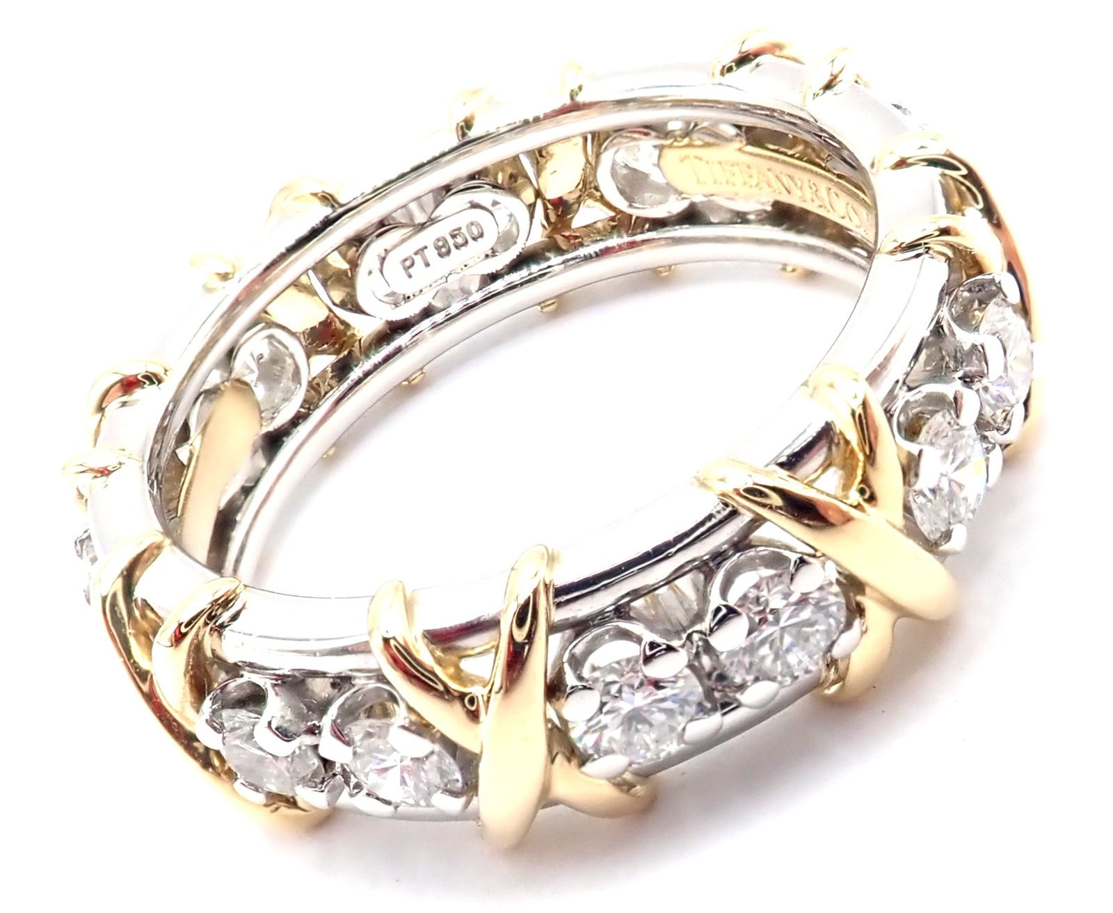 Tiffany & Co Schlumberger 18k Gold Platinum Diamond Ring - 16 Stone Wedding Band Size 6 for Women - Perfect for Engagement, Anniversary & Special Occasions