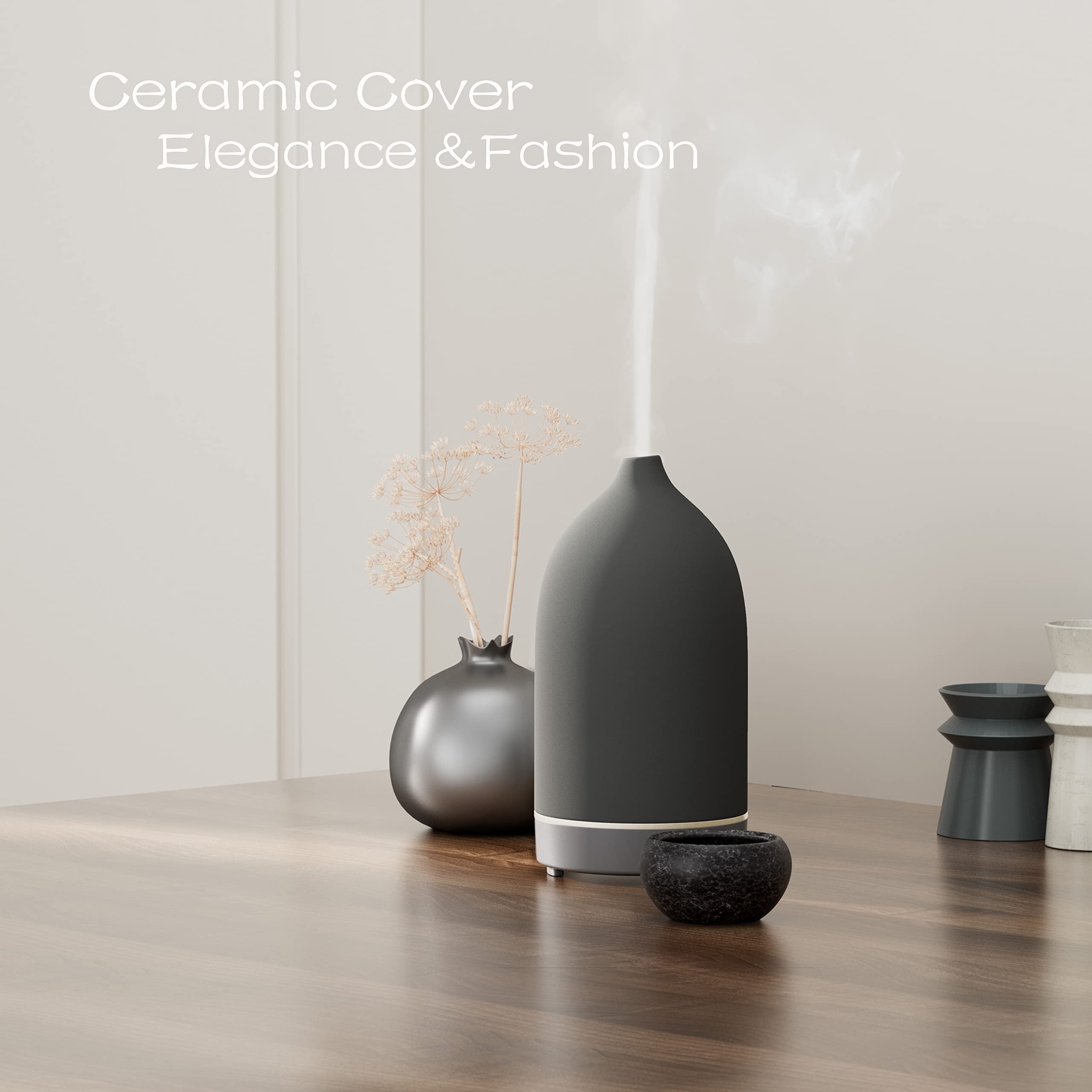 Aromatherapy Essential Oil Diffuser with 9 Color Changing LED Mood Lights & 4 Timer Settings - Ultrasonic Cool Mist Humidifier for Home, Office, Yoga, Spa (Grey)