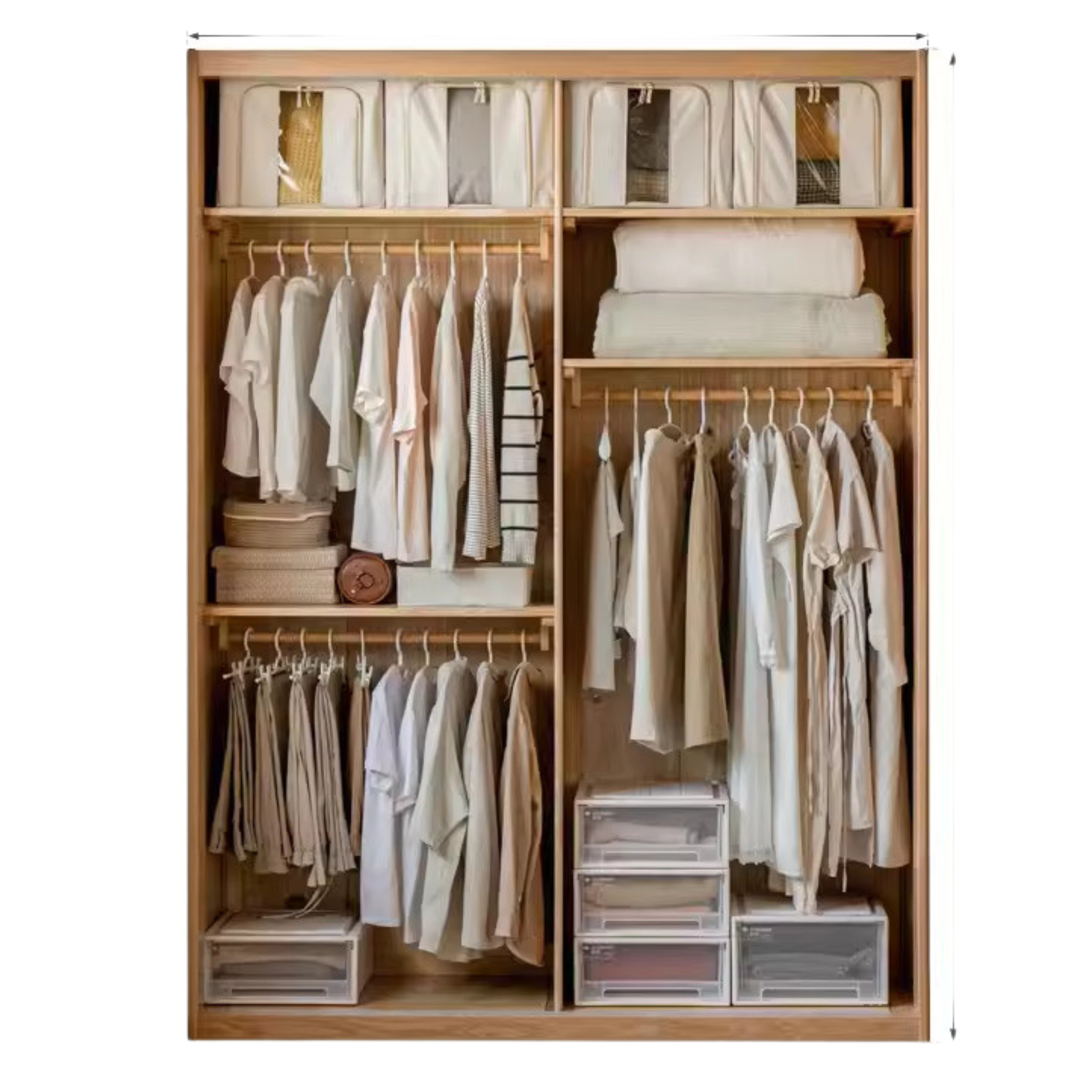 Solid Oak Wood Sliding Door Wardrobe Closet - Modern Storage Solution for Bedroom, Living Room & Office
