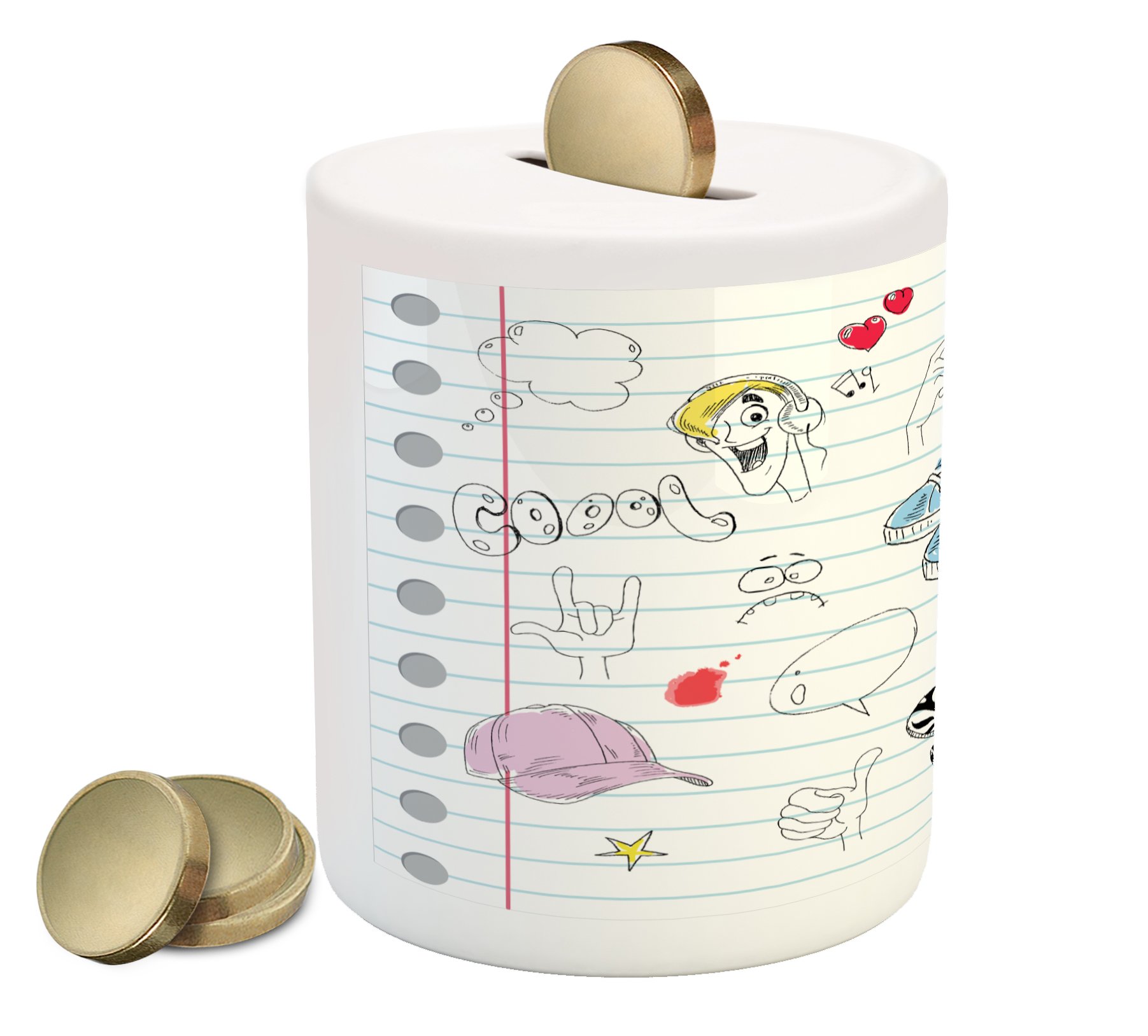 Ambesonne Ceramic Piggy Bank - Funky Skateboard & Shooting Star Design, 3.6