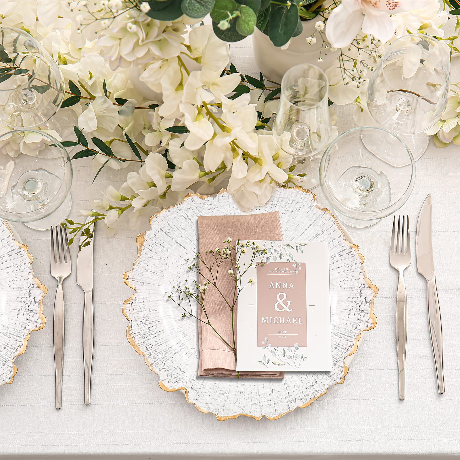 25 Pack 13 Inch Gold Plastic Charger Plates - Round Decorative Dinner Plates for Wedding, Holiday Party & Catering Events - Elegant Tabletop Decor for Home Kitchen & Special Occasions
