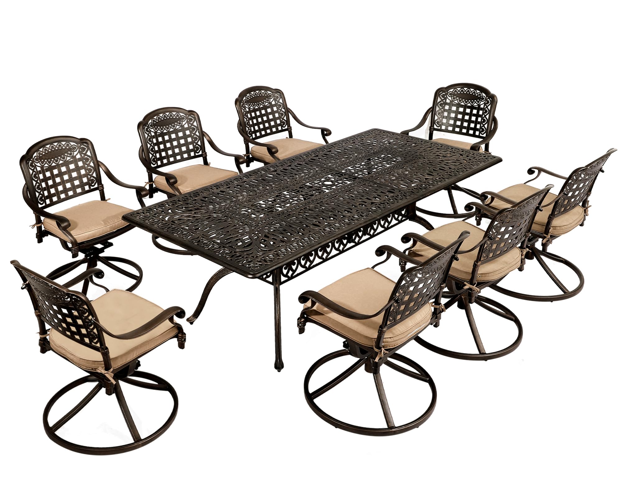 TITIMO 87 Inch Patio Dining Table - Durable Cast Aluminum Outdoor Rectangle Table with 2