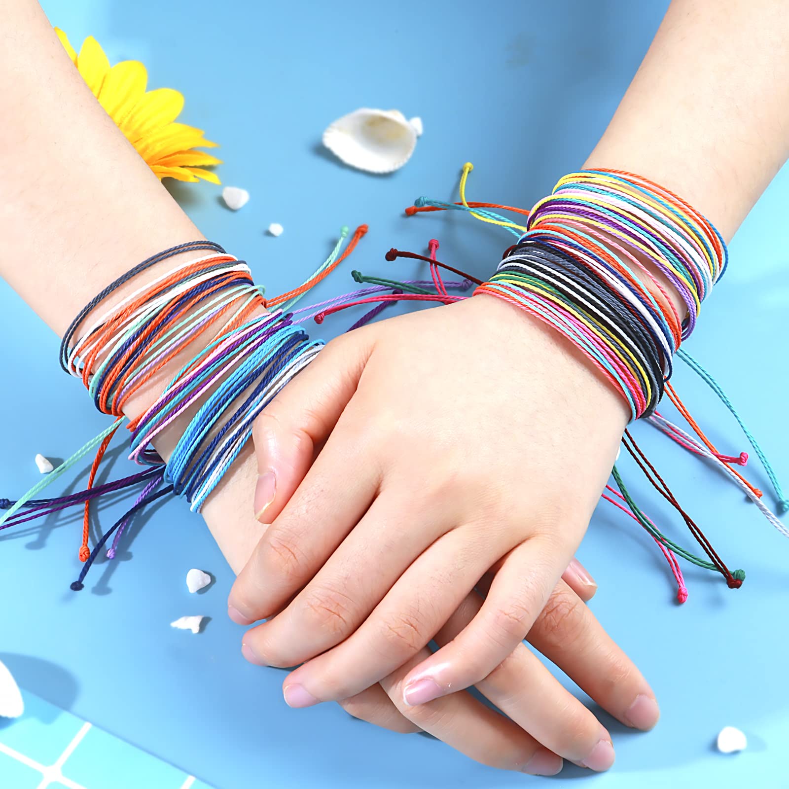 Blue Boho Friendship Bracelets for Women - Adjustable Sunflower Beaded Bracelet Set, Stackable Surfer Beach Summer Jewelry - Perfect for Gifts, Stocking Stuffers & Everyday Wear
