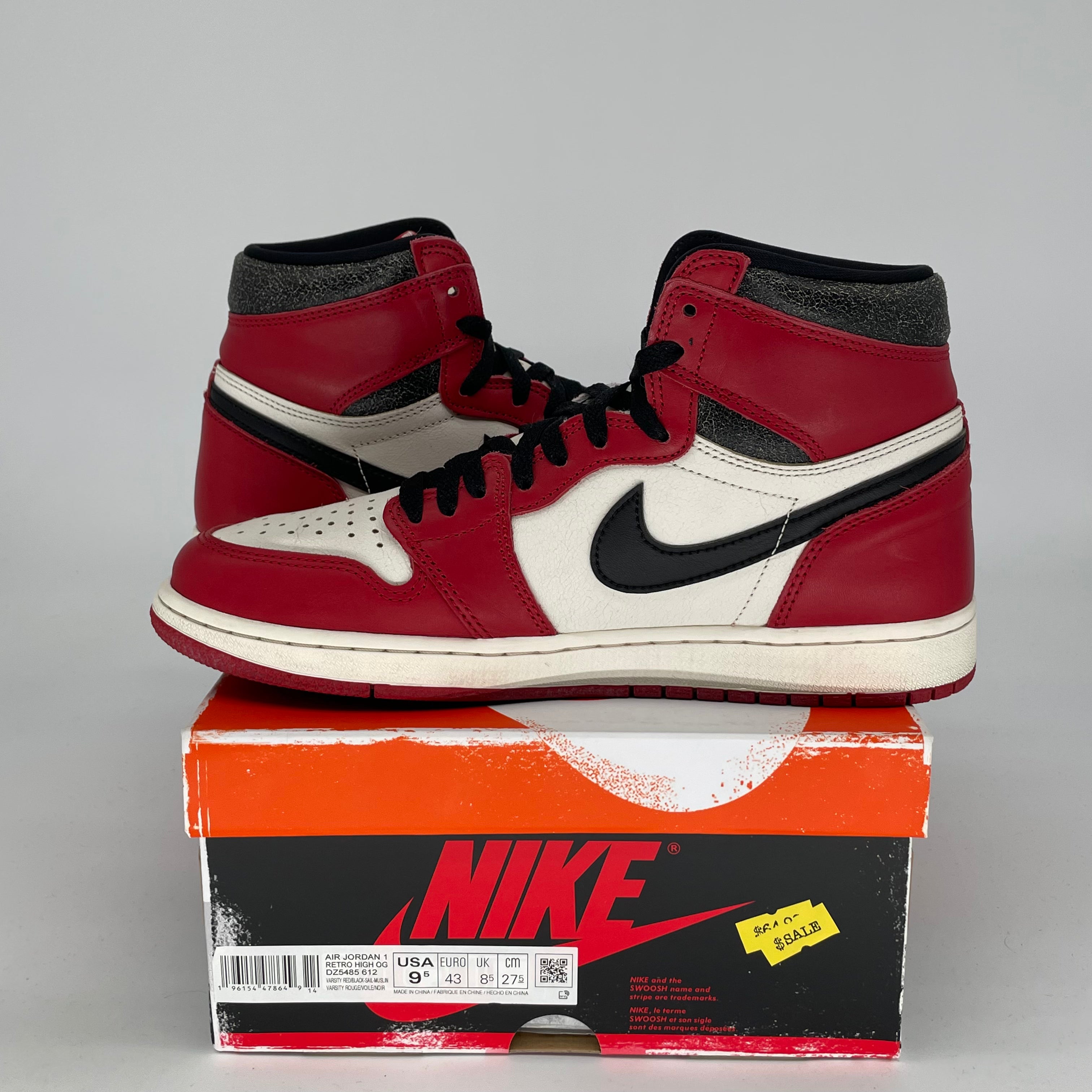 Air Jordan 1 Chicago Lost & Found Sneakers - Men's Size 9.5/Women's 11 (DZ5485-612) - Retro Basketball Shoes for Streetwear & Casual Outfits