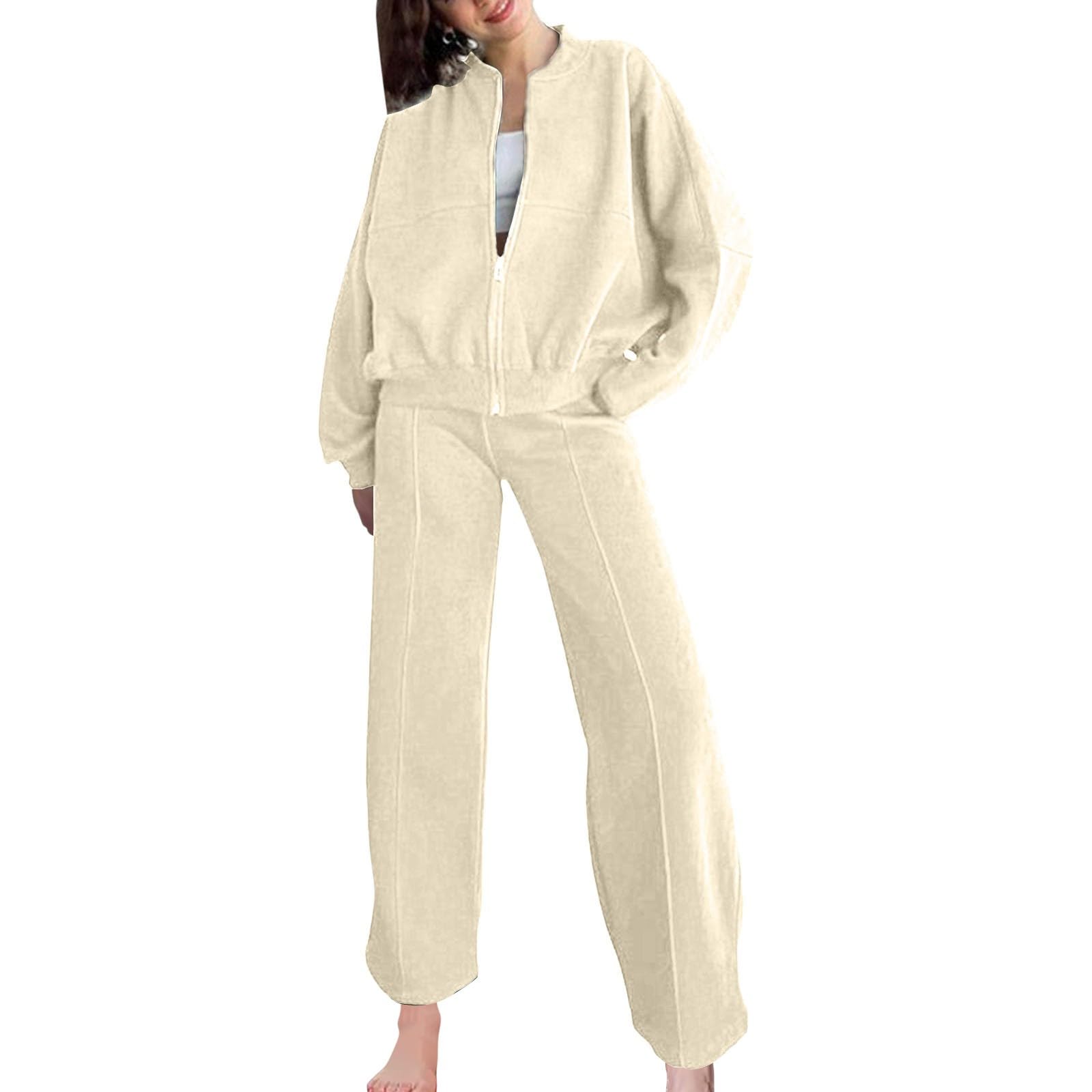Women's Matching Lounge Set - Front Zip Long Sleeve Cardigan Sweatshirt & Pants Tracksuit for Fall | Cozy Outfit for Home, Workout, and Casual Wear