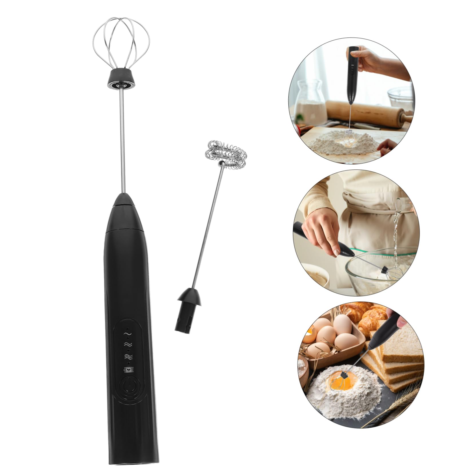 Electric Milk Frother Handheld - Mini Whisk for Coffee, Matcha, Hot Chocolate - Battery Powered Drink Mixer - Perfect for Lattes, Cappuccinos & Smoothies - Black Handheld Blender for Home & Office Use