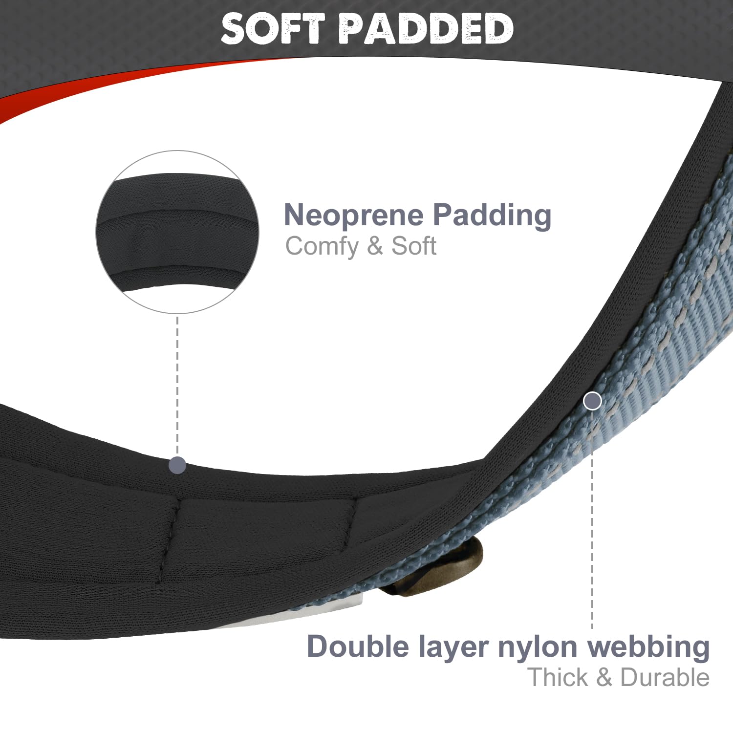 Joytale Neoprene Padded Adjustable Reflective Dog Collar for Large Dogs - Heavy Duty Pet Collar with Durable Metal Buckle for Walking, Training & Outdoor Adventures (Gray, Large)