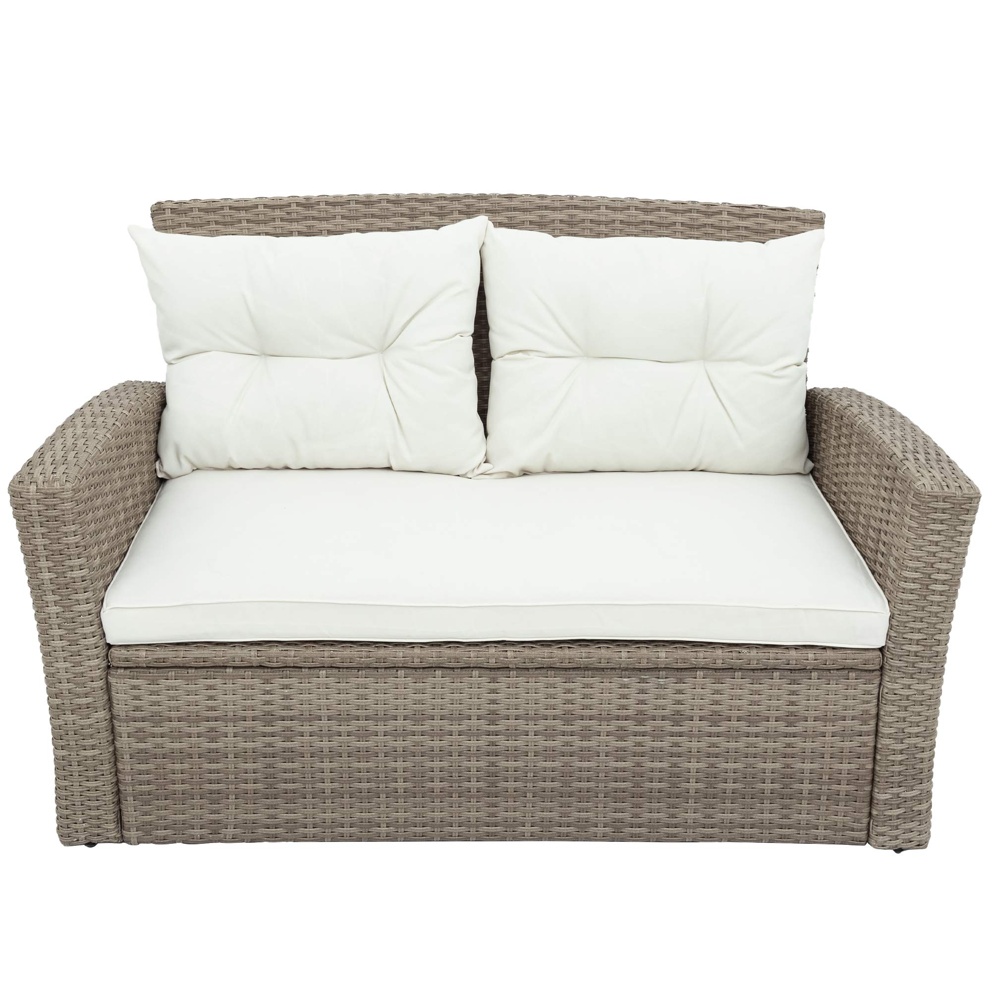 Danxee 4-Piece All-Weather Outdoor Patio Furniture Set with Ottoman - Wicker Rattan Sectional Sofa, Cushions & Glass Top Table - Beige - Perfect for Backyard, Garden, Poolside & Patio Relaxation