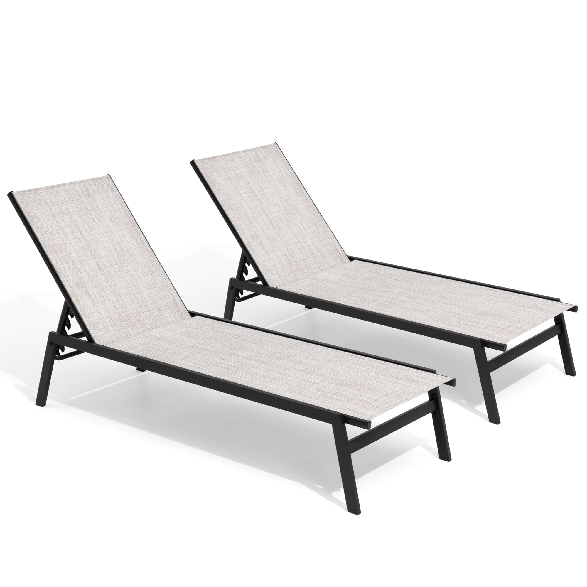 Pellebant Outdoor Lounge Chairs Set of 2 - Adjustable Backrest Patio Chaise Lounges, Rustproof Poolside Sunbathing Chairs for Deck, Beach & Backyard (2-Piece, Beige) | Perfect for Relaxing by the Pool, Garden or Outdoor Spaces