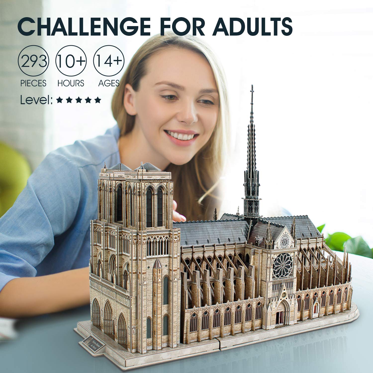 CubicFun 3D Puzzle for Adults - Notre Dame Cathedral Paris Architecture Model Kit with Half-Opening Design & Interior Views - 293 Piece DIY Building Set - Perfect Gift for Christmas, Birthday, Anniversary & Home Decor