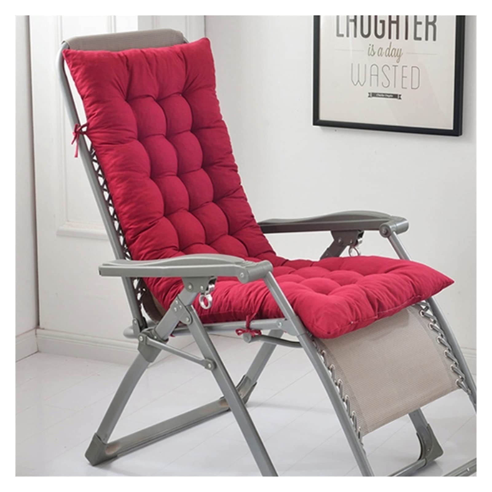 Premium Thick Soft Cotton Outdoor Rocking Chair Cushion - Waterproof Patio Furniture Cushion for Lounge Chairs (Red, 16x55 Inches) - Perfect for Backyard, Garden, Porch & Poolside Relaxation
