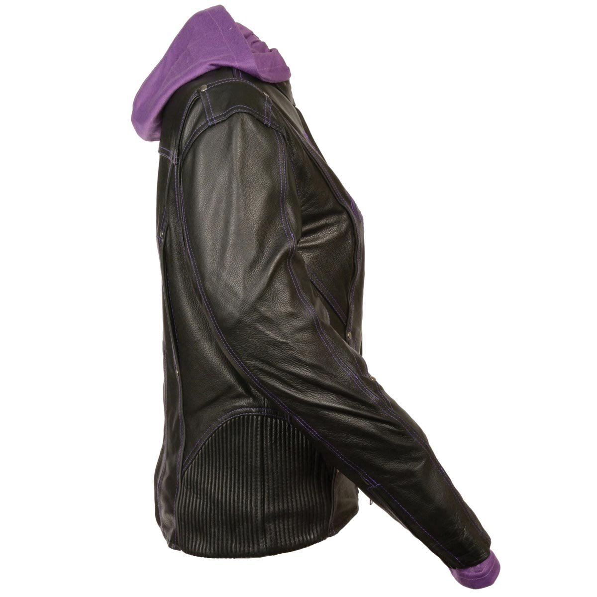 Milwaukee Leather Women's ML2067 Reflective Tribal 3/4 Length Black Purple Motorcycle Jacket with Gun Pocket - Stylish & Functional Riding Gear for Bikers & Outdoor Enthusiasts