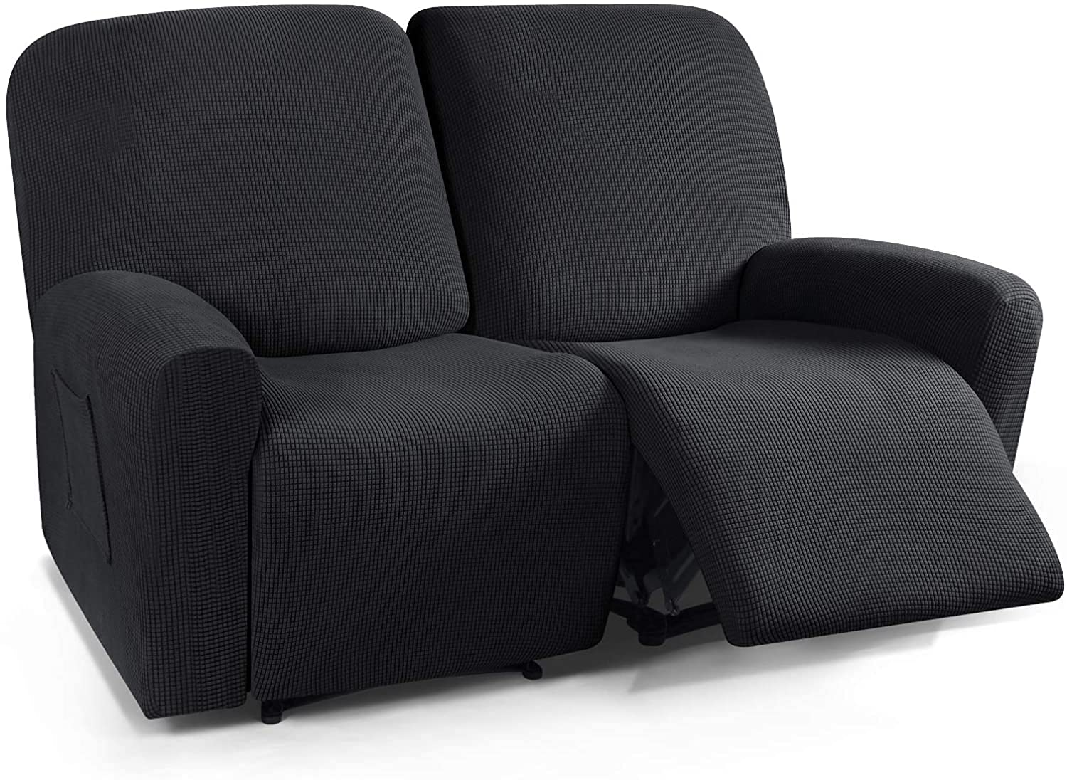 Stretch Sofa Slipcover for Recliners & Loveseats - Soft Spandex Jacquard Fabric with Elastic Bottom, Black Small Checks - Furniture Protector for Pets, Kids & Everyday Use