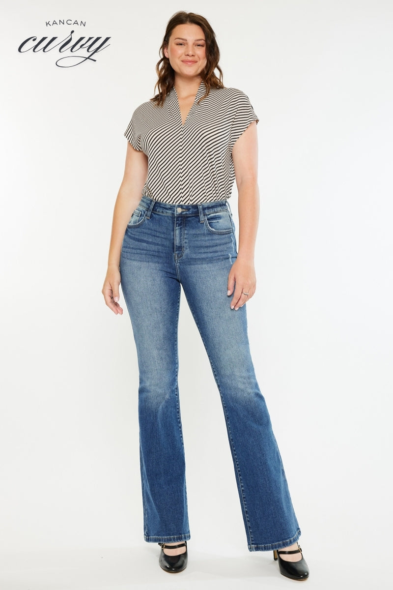 Tana High Rise Wide Flare Jeans for Women - Curvy Fit Stretch Denim Pants, Vintage 70s Inspired Bootcut Jeans for Casual Wear & Night Out