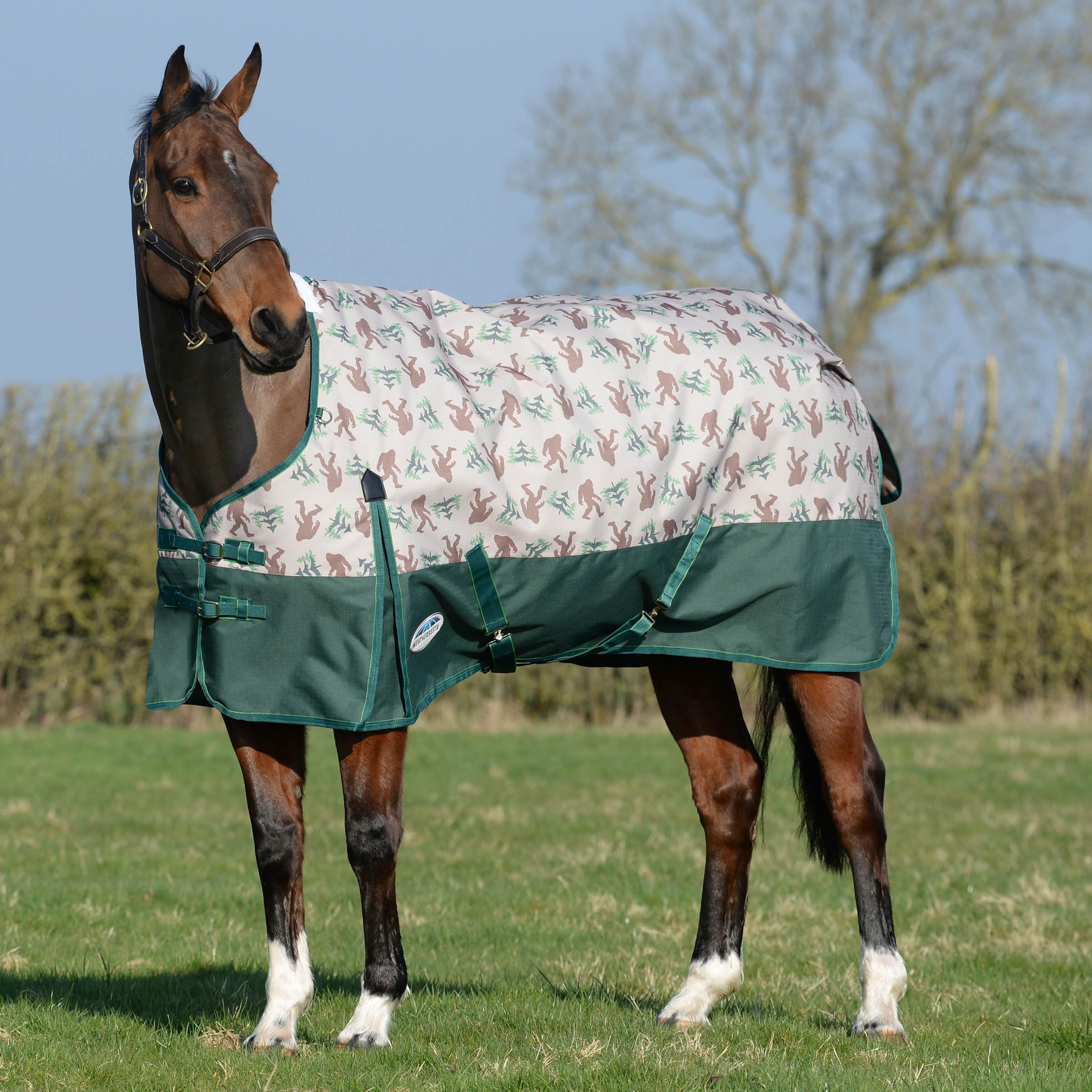 WeatherBeeta ComFiTec Essential Standard Neck Lite Horse Blanket - Sasquatch Print, 78 Inch - Waterproof & Breathable Turnout Blanket for Horses - Perfect for Trail Riding, Stable Use & Cold Weather Protection