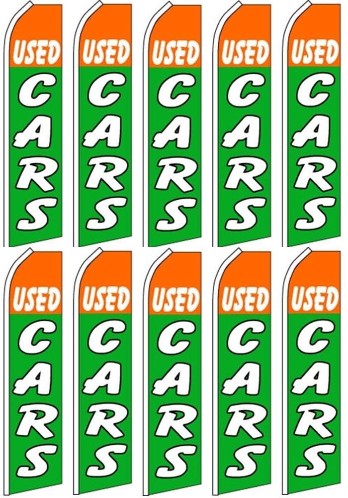 10 Pack Swooper Flutter Flags - Green, White, Orange - Used Car Dealership Decoration - Perfect for Auto Sales Events, Grand Openings & Outdoor Advertising