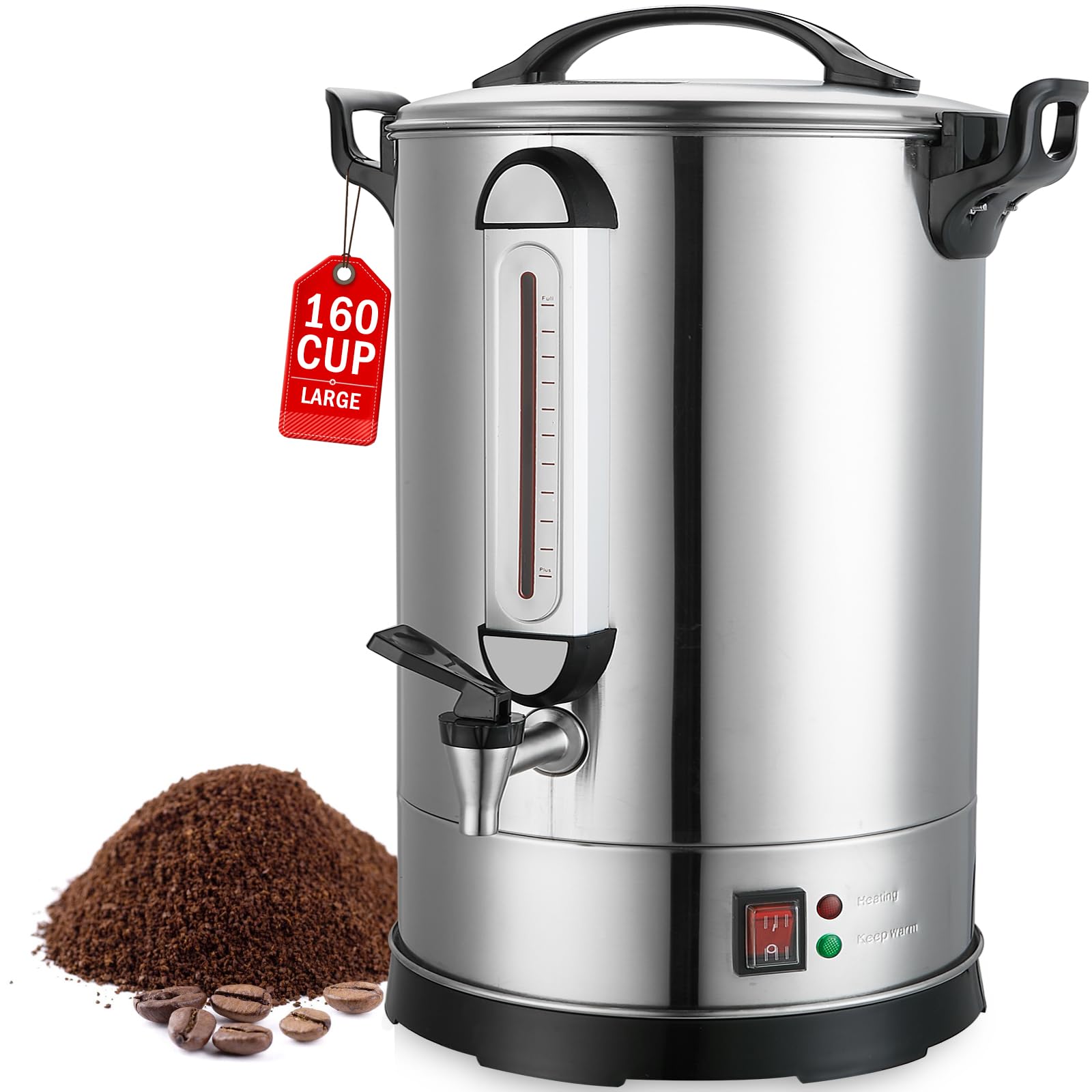 160 Cup Commercial Coffee Urn - 24L Large Stainless Steel Hot Beverage Dispenser with Dual Layers - Perfect for Office Coffee Breaks, Business Catering, Church Events & Restaurant Use