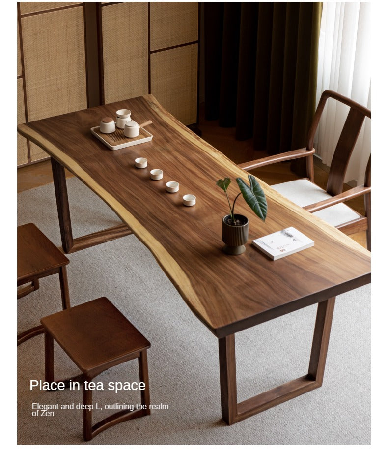 Premium Black Walnut Solid Wood Dining Table with Natural Edge - Large Top for Kitchen, Dining Room & Home Decor