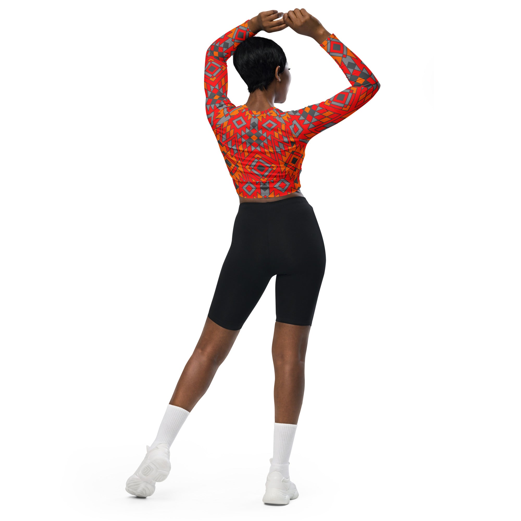 Eco-Friendly Southwestern Print Long Sleeve Crop Top | Sustainable Recycled Fabric | Perfect for Music Festivals & Boho Fashion