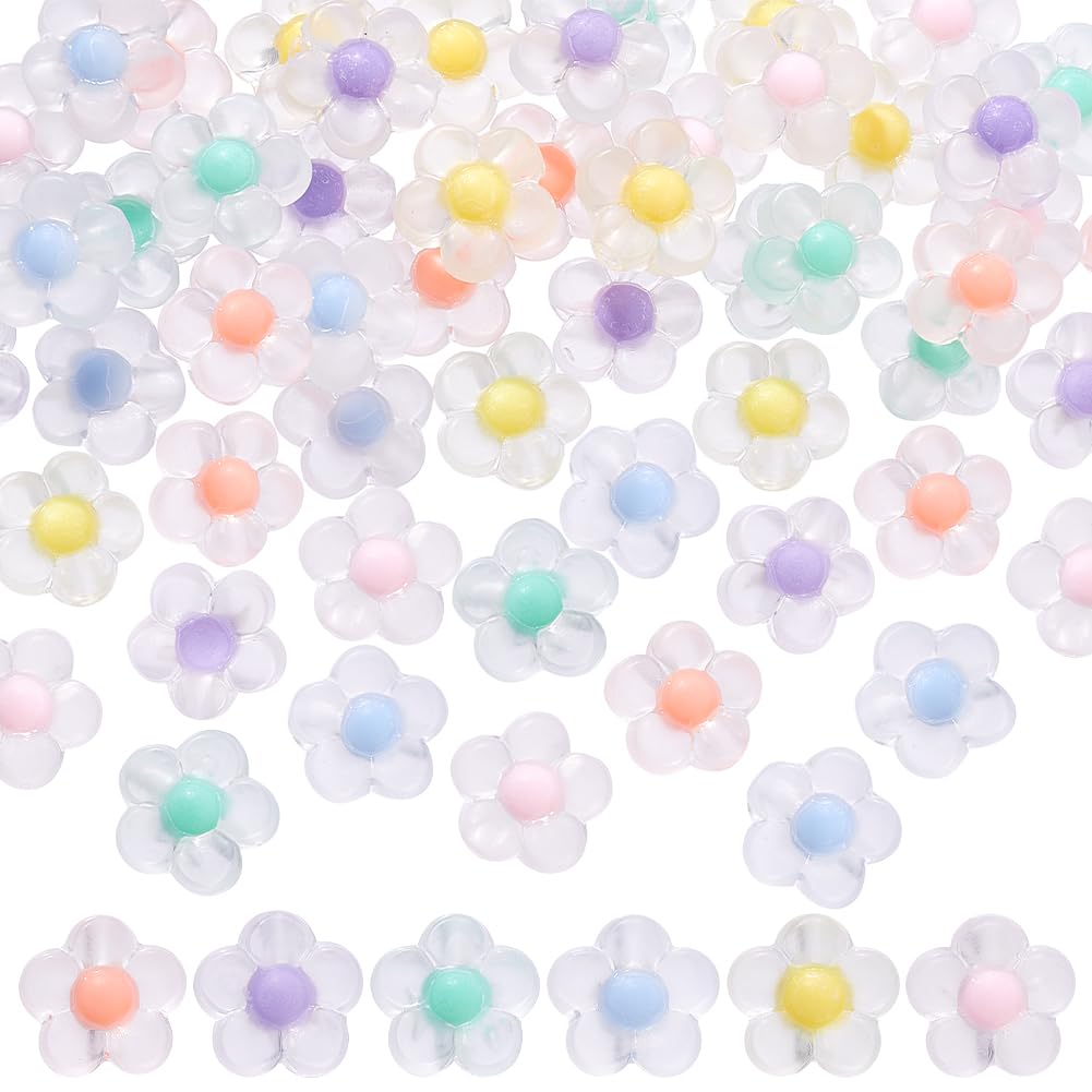 PH PandaHall 60pcs Acrylic Flower Beads for Jewelry Making - 6 Candy Colors, 12x12.5x6mm Frosted Flower Spacer Beads with 2.5mm Hole - DIY Hair Accessories, Spring Summer Craft Supplies for Bracelets, Necklaces & Earrings