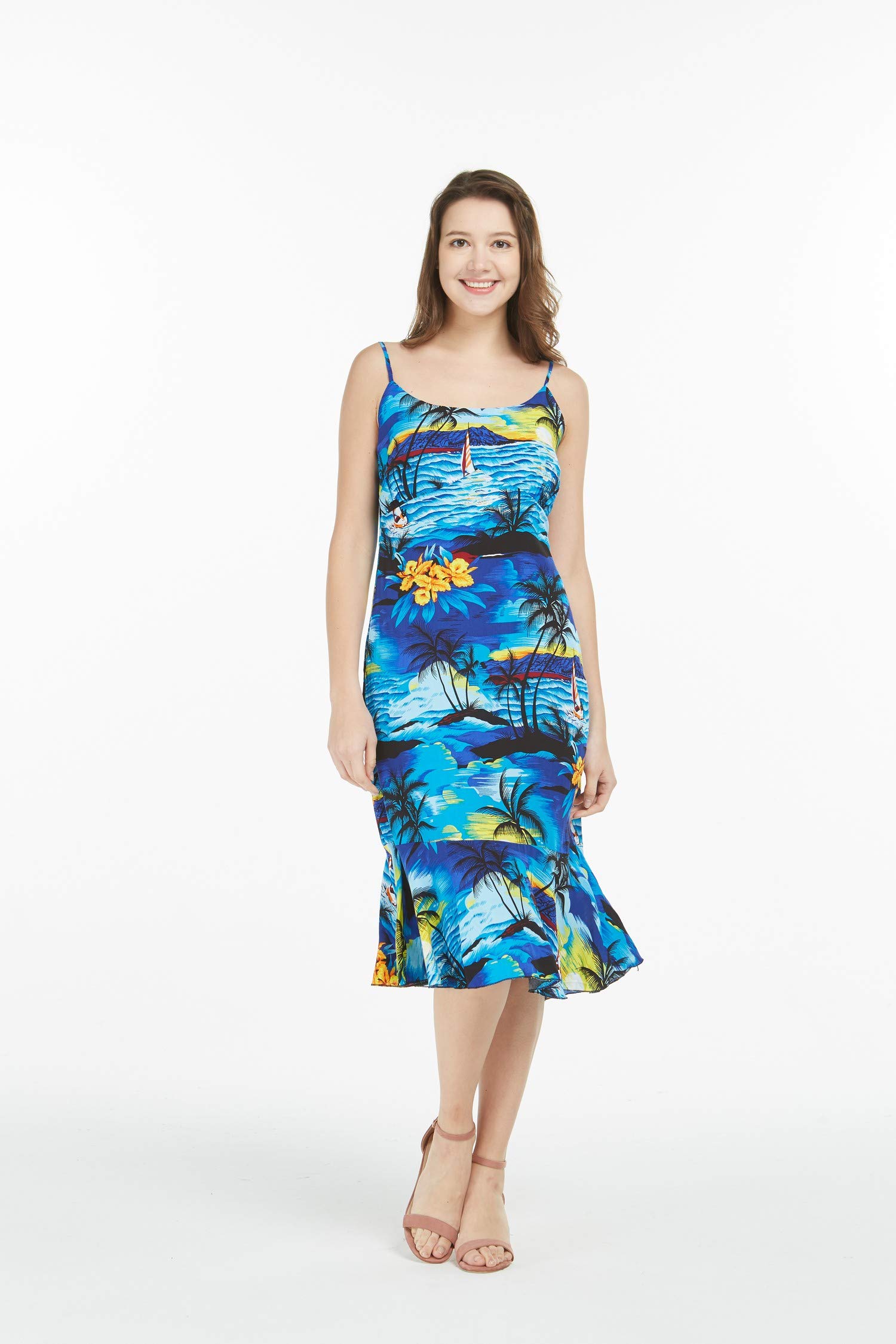 **Hawaiian Mermaid Ruffle Dress for Women - Sunset Blue Tropical Beach Party Dress | Perfect for Luau, Vacation, and Summer Outfits**