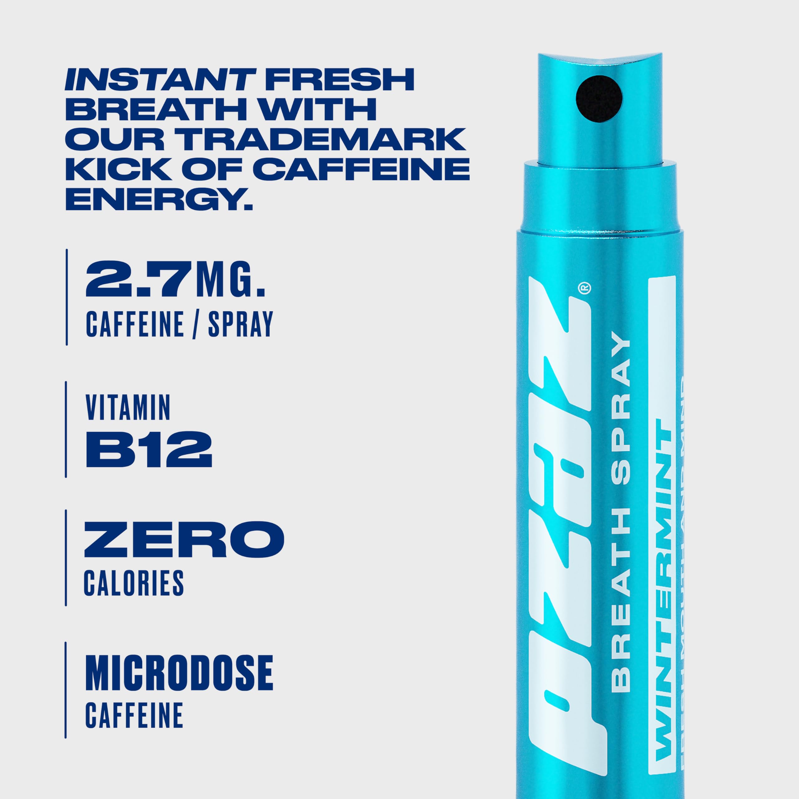 Pzaz Peppermint, Wintermint & Cinnamint Breath Spray Pack of 6 - Sugar-Free, Gluten-Free & Vegan Bad Breath Freshener with Caffeine & Vitamins - 0 Calories for Fresh Breath - Perfect for Work, Dates & Travel