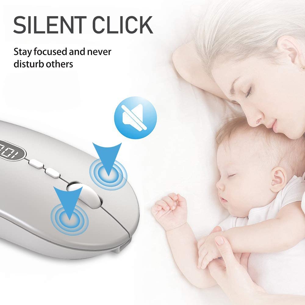 Wireless Computer Mouse - 2.4G Ultra Slim USB Silent Click Laptop Mouse with Battery Indicator, 1600 DPI for Windows Mac PC Office | Portable for Travel, Home & Work Use