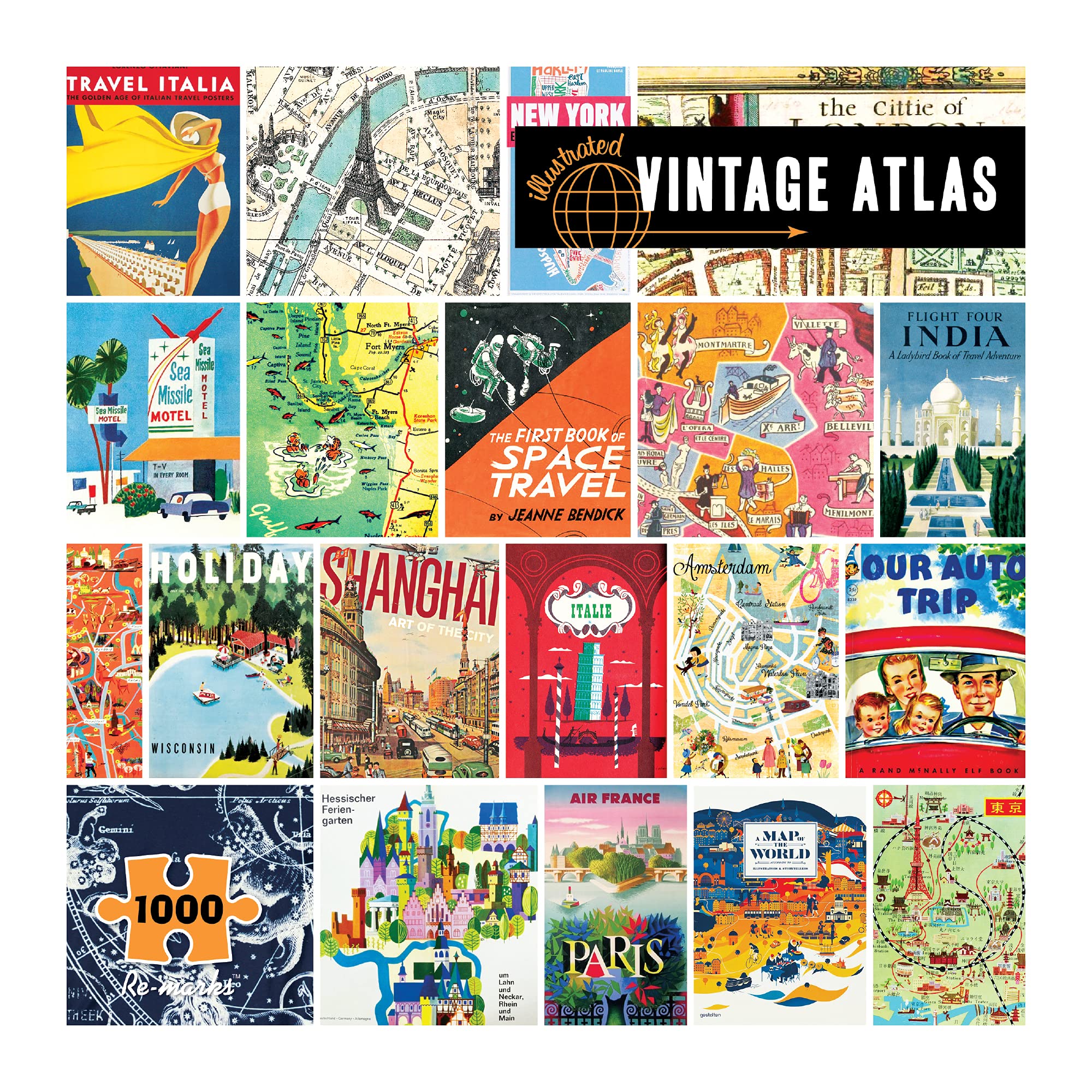 Re-Marks Vintage Atlas Puzzle - 1000 Piece Jigsaw Puzzle for Adults & Kids - Educational World Map Puzzle for Family Game Night & Travel Enthusiasts